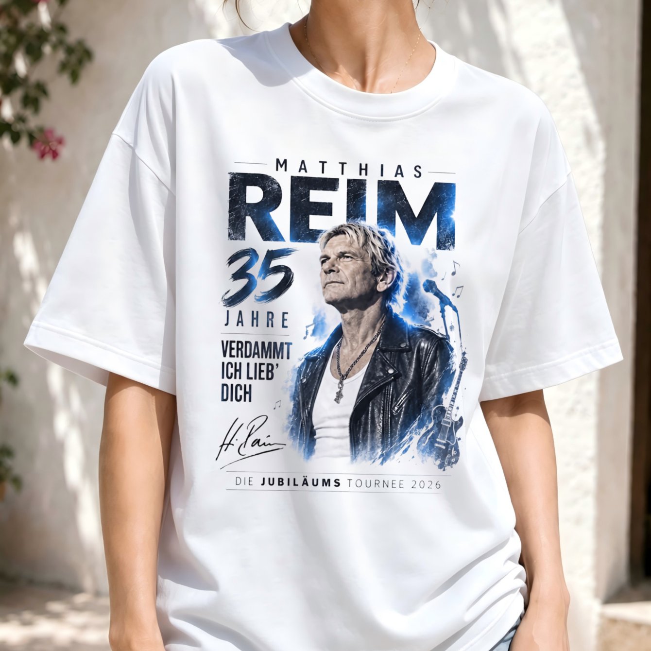 Image of Rei Birthday T-shirt, Damn I Love You Anniversary Tour 2026 Portrait With Guitar And Blue Lightning Women's T-shirt