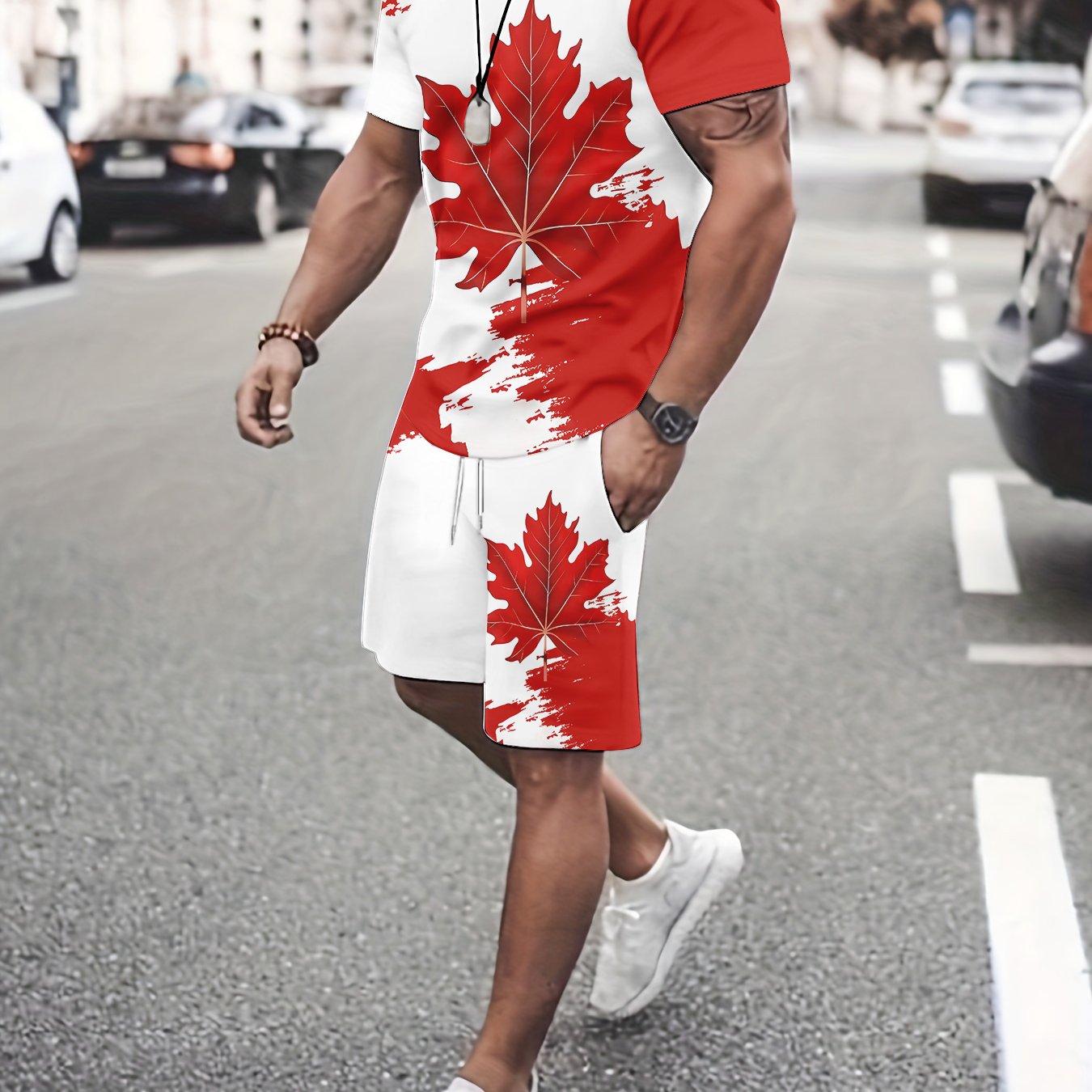 TEMU Ensemble deux pièces à imprimé géométrique : T-shirt + Short décontracté - Tenue tendance pour homme