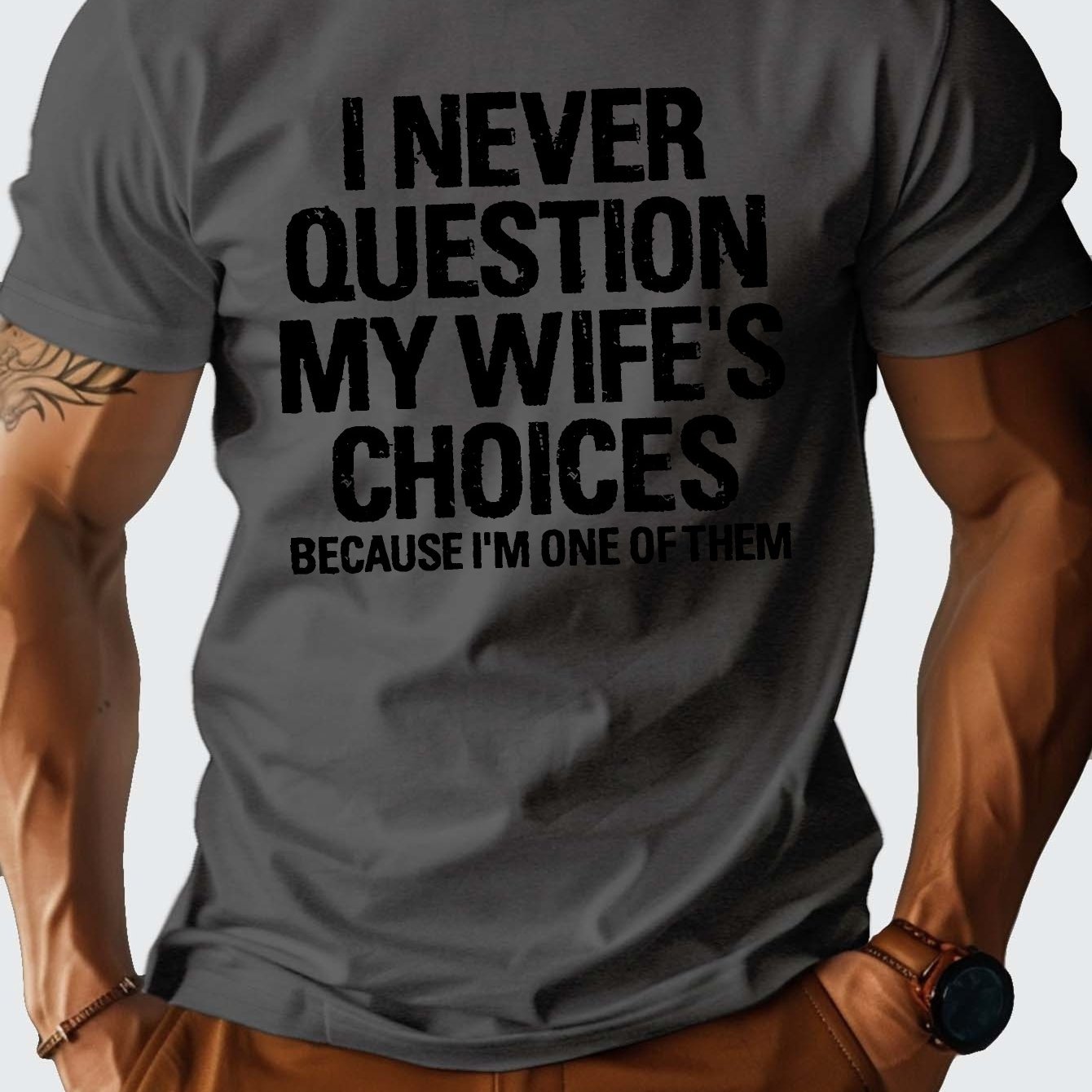 TEMU 1pc I Men's Casual Cotton T-shirt With "i My Wife's I'm " Print, Crew Neck, Short Sleeves, Cotton Knit Fabric, Fit For Adults