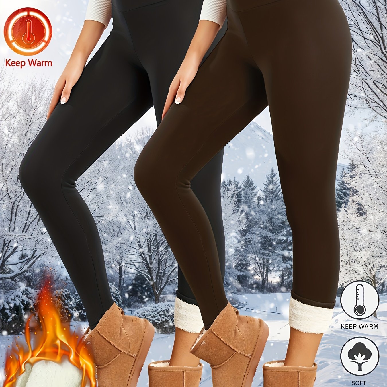 TEMU 2pcs -lined Leggings, Ski Pants, Women's Leggings For Spring, Autumn, Winter,, And Outdoor S, Suitable For Daily Wear, Women's Apparel, Tights