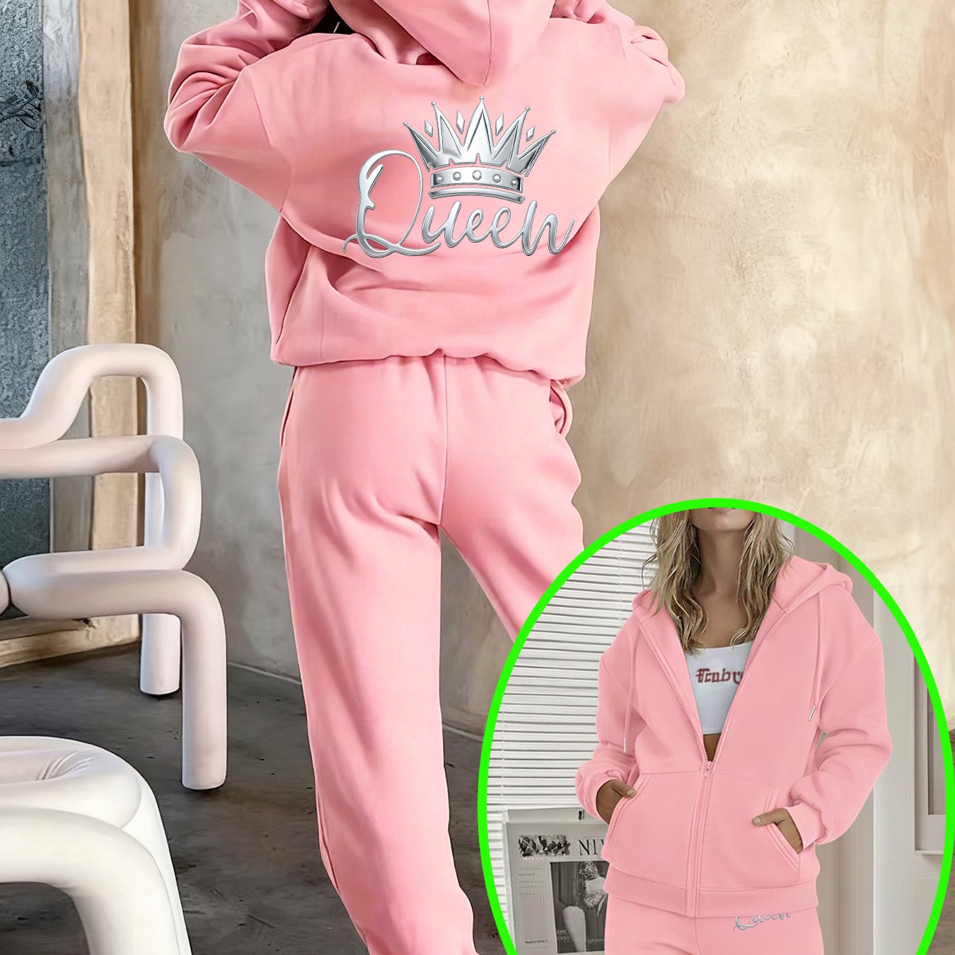TEMU Graphic Print 2 Piece Set, Crew Neck Sweatshirt & Pants, Women's Clothing
