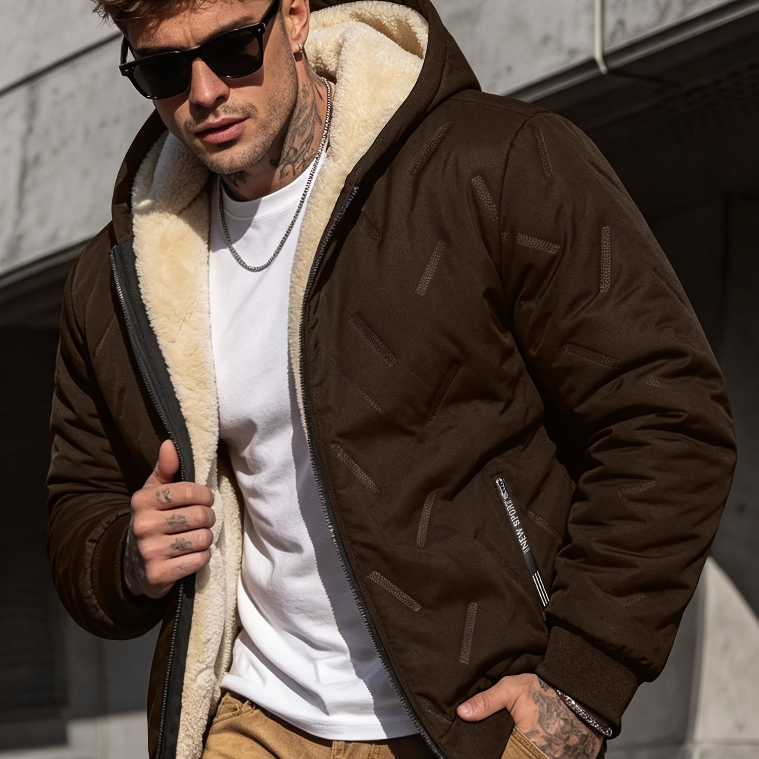 TEMU Giacca da invernale imbottita, con cappuccio, design antivento e tasche con cerniera, giacca da ispessita per /inverno, scelta regalo , perfetta