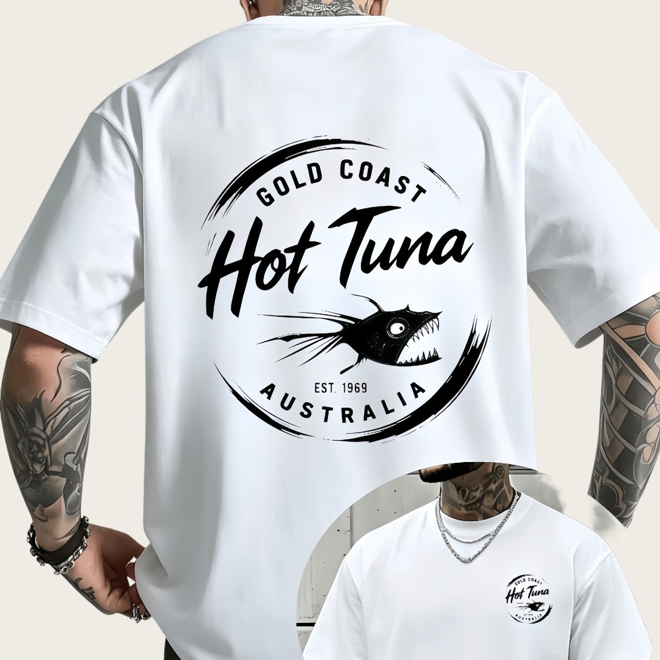 TEMU Washed Men's T-shirt Print Short Sleeve Golden Surf Street Style Top