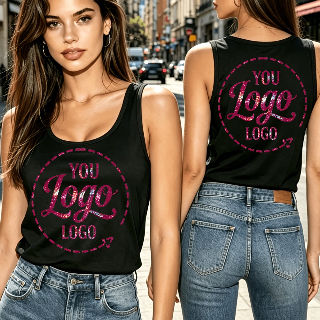 TEMU Camiseta sin de diseño 2026 para mujer con cuello , frontal y trasero, frontales y traseros admiten logotipo personalizado e impresión