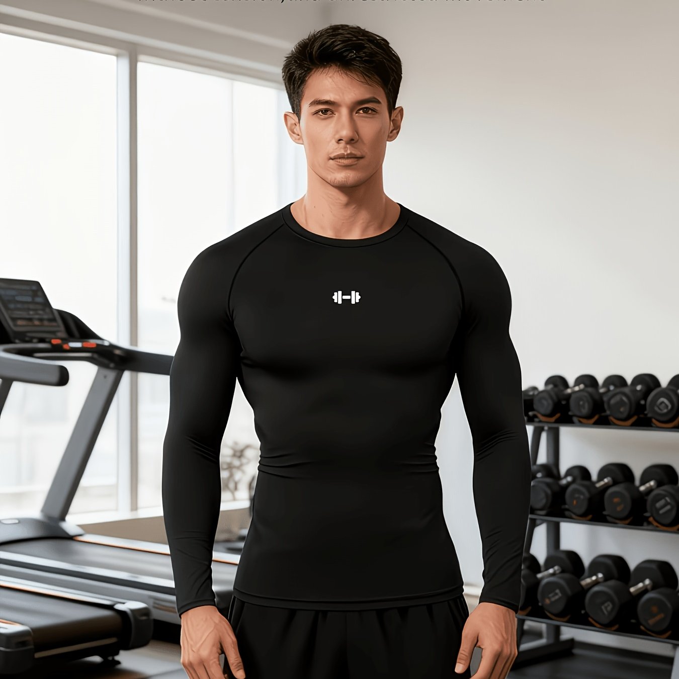 TEMU Men's Athletic T-shirt Featuring A High-elasticity Design That Fits The Body, With A Round Neck And Long Sleeves, Suitable For Hiking, Jogging,