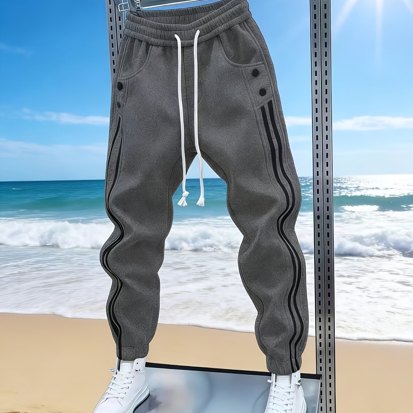 TEMU Men's Casual Vertical Stripe Athletic Joggers All-match Ankle Casual Trousers Trendy New Skinny Pants