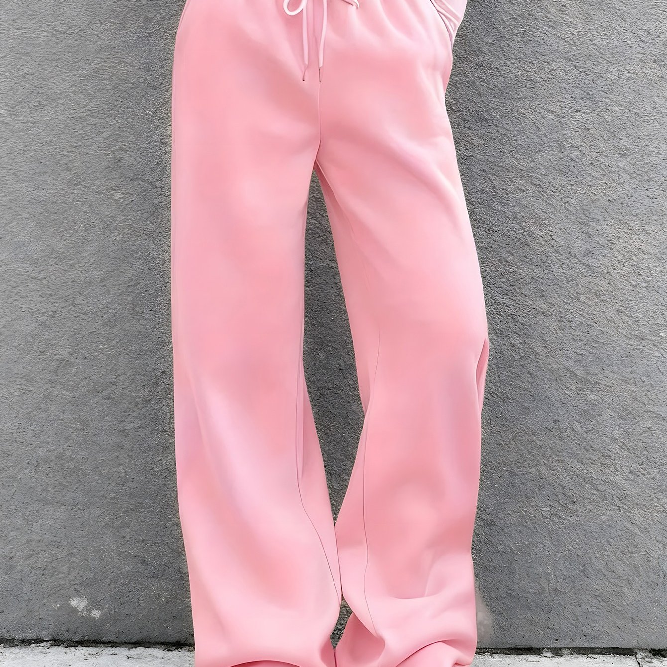 E-shop Damen-Hose in Unifarben mit Weitem Bein – Elastischer Bund & Kordelzug, , Locker Sitzende Vollständige Hose für Casual-Look, Lounge, Büro &