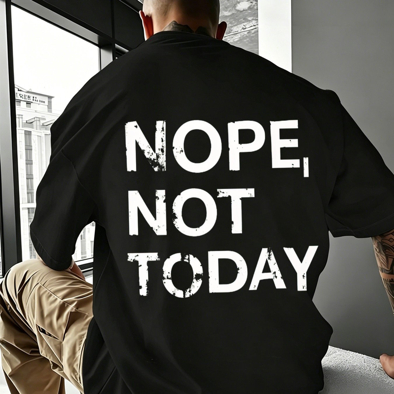 Image of Men's Trendy Casual Loose Fit T-shirt With 'nope, Not Today' Print - Perfect For Spring Or Summer, Stylish And Comfortable, A Must-have Item For Looking To Make A Statement