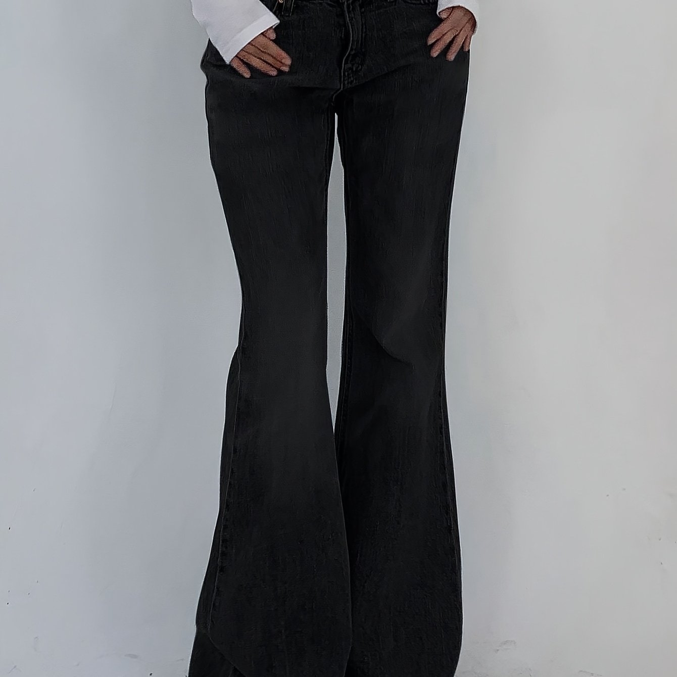 Women's Low-rise Flared Jeans With A Unique Washed Design, And Elongating Women's Denim Pants