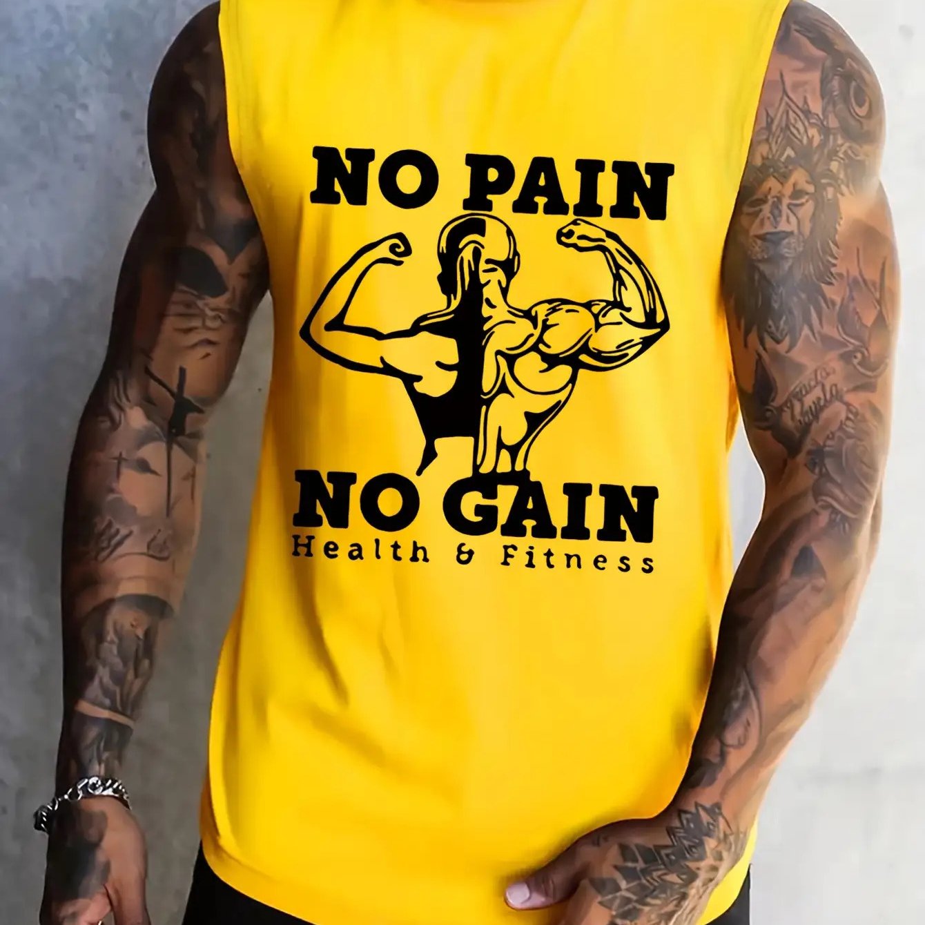 TEMU [print Design-not Textured] Fitness Classic No Print Sleeveless Vest Men's Summer Weightlifting Wide Shoulder Shoulder Pad T-shirt, Plus Size