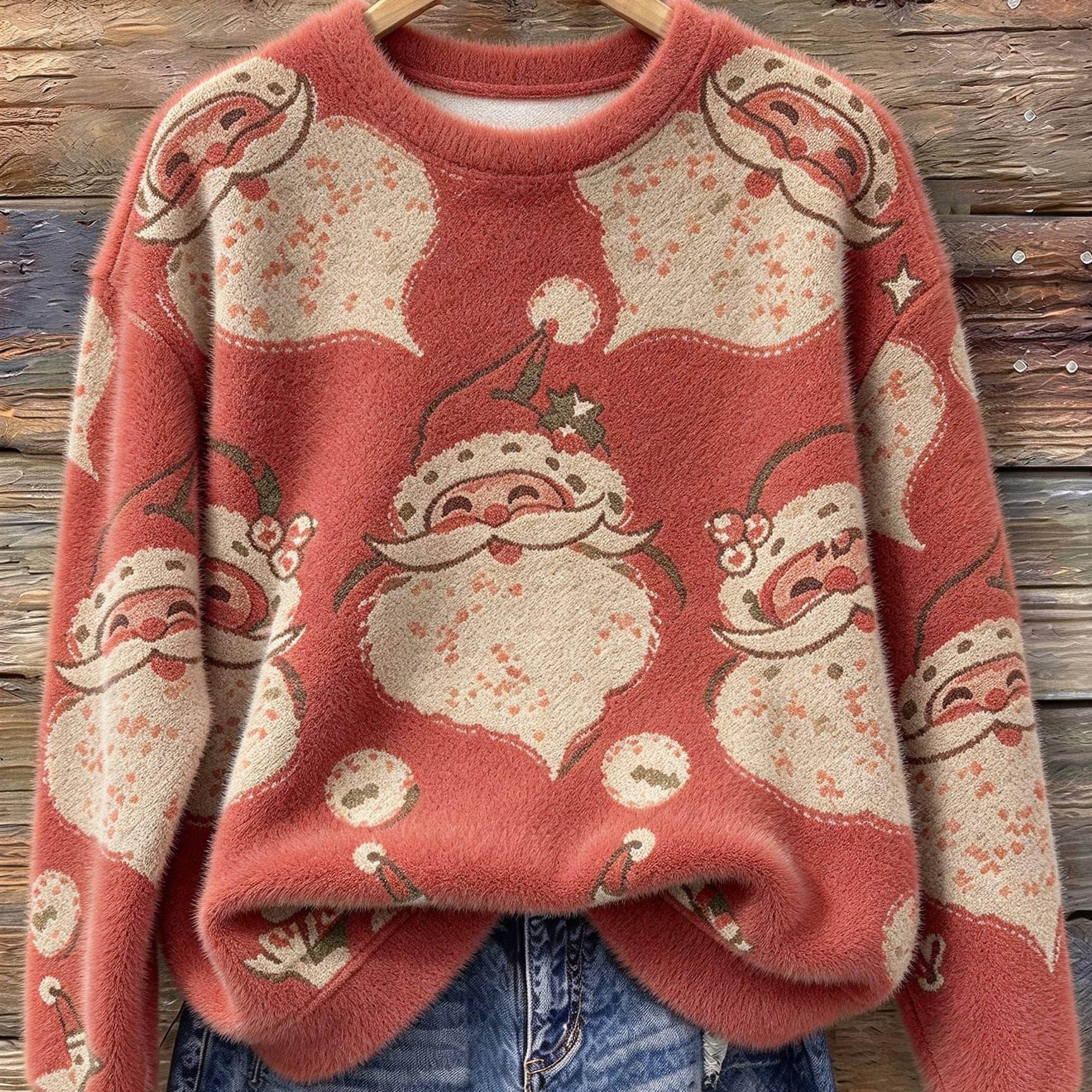TEMU Women Fuzzy Crew Neck Sweatshirt Vintage Print Long Sleeve Casual Pullover Top