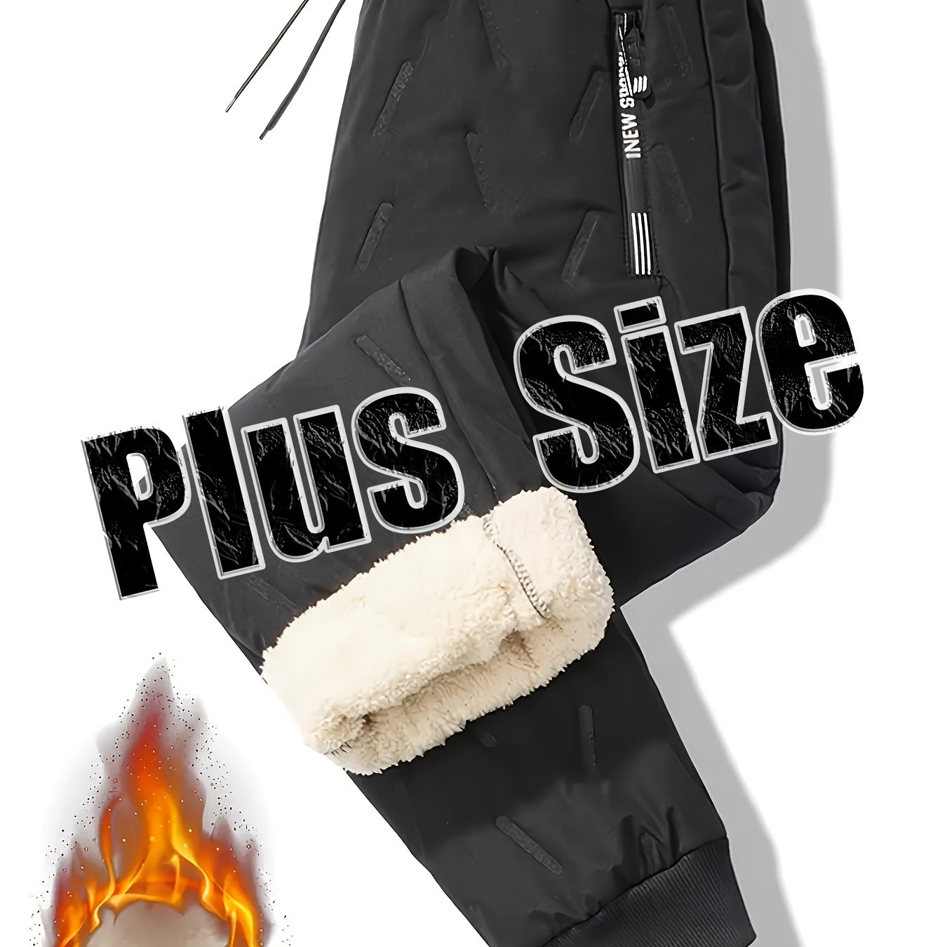 TEMU Men's Winter Extra-large Thick Fleece Warm Pants, Increased Length And Width, Suitable For Overweight, Chubby, Or Muscular Individuals For