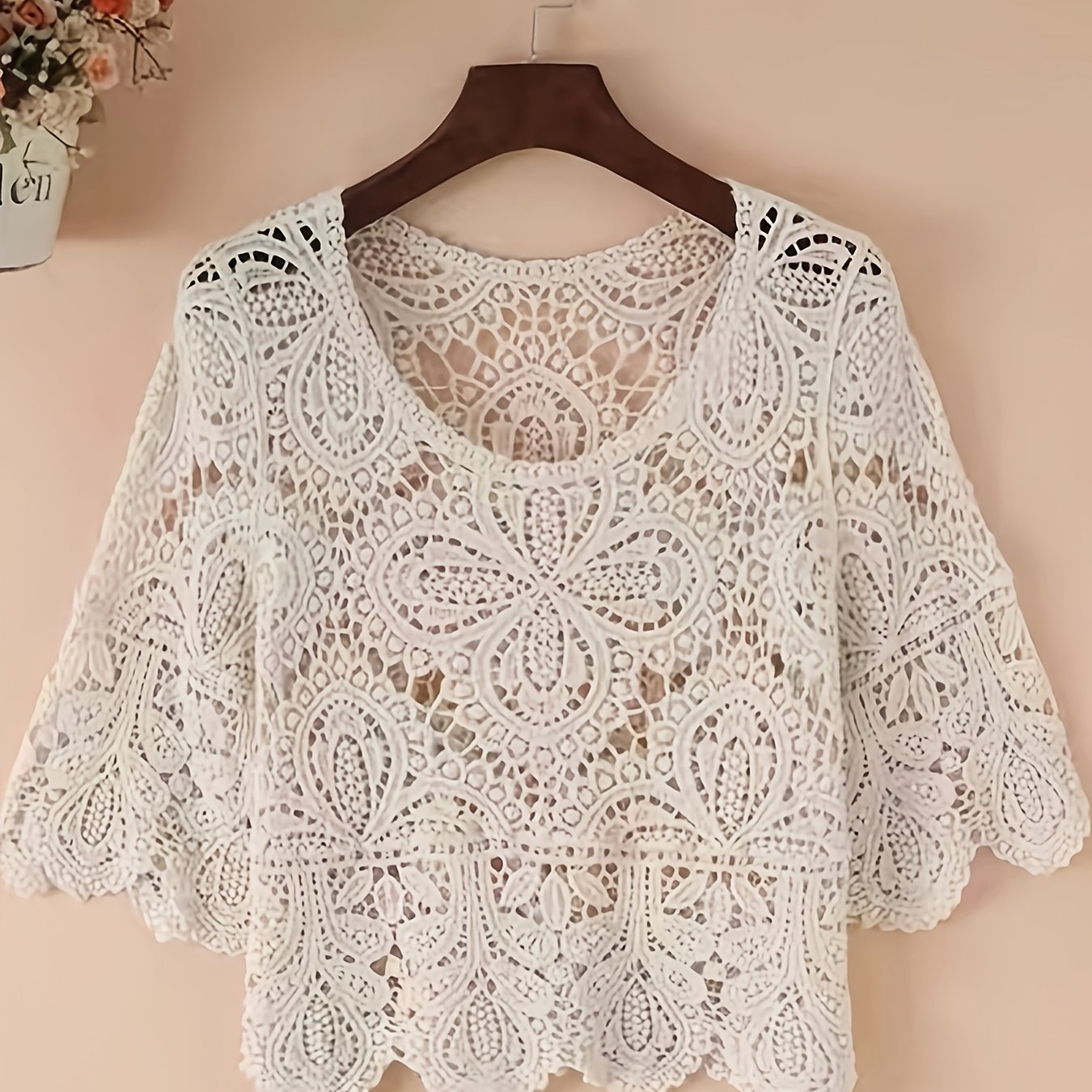 E-shop Frühlings- und Sommer-Damen-Pullover im Boho-Stil mit süßem Rundhalsausschnitt und kurzen Ärmeln