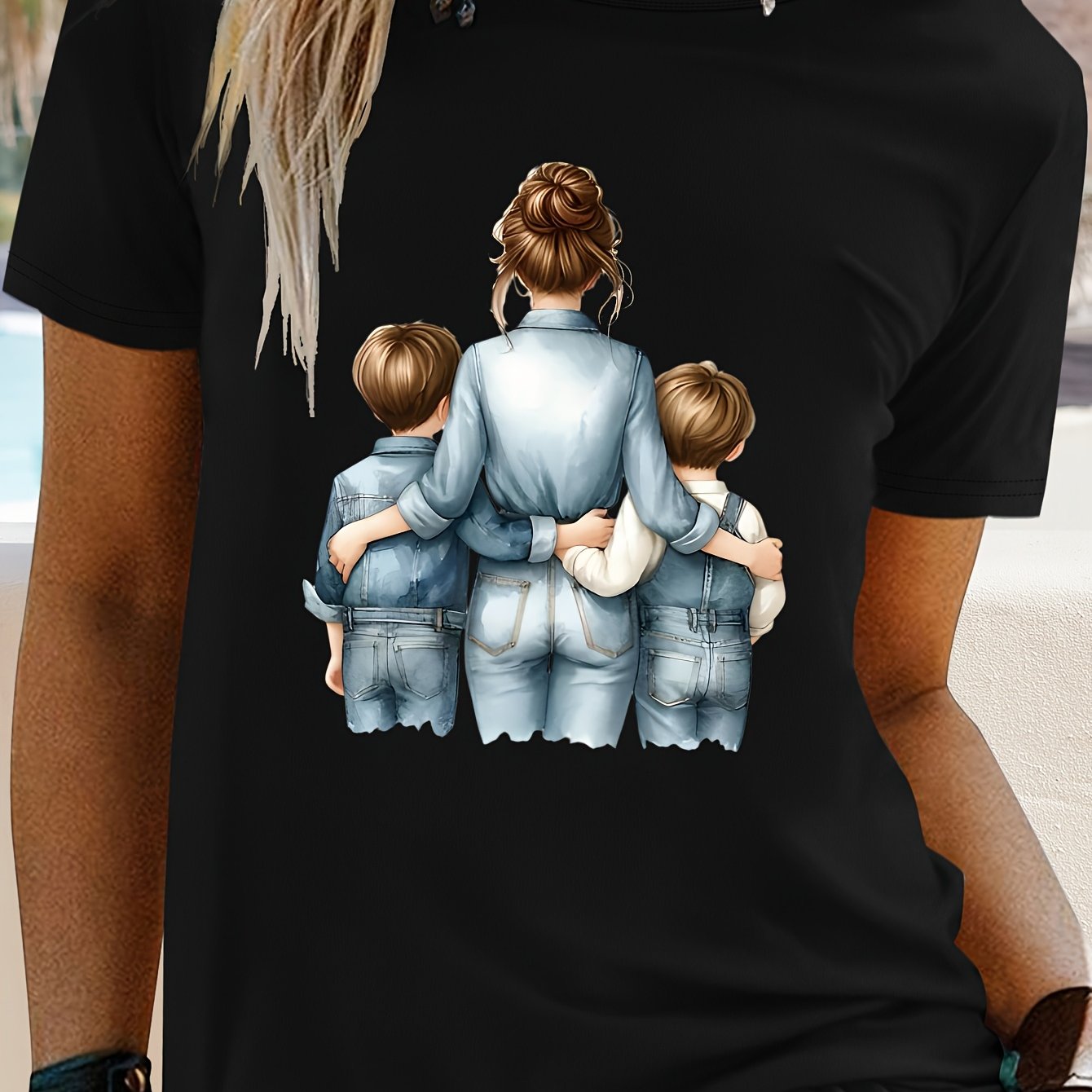 TEMU Women's Casual Short Sleeve T-shirt - Mother & Graphic Print, Soft Breathable Fabric, Machine Washable Round Neck Top For Summer & Spring,
