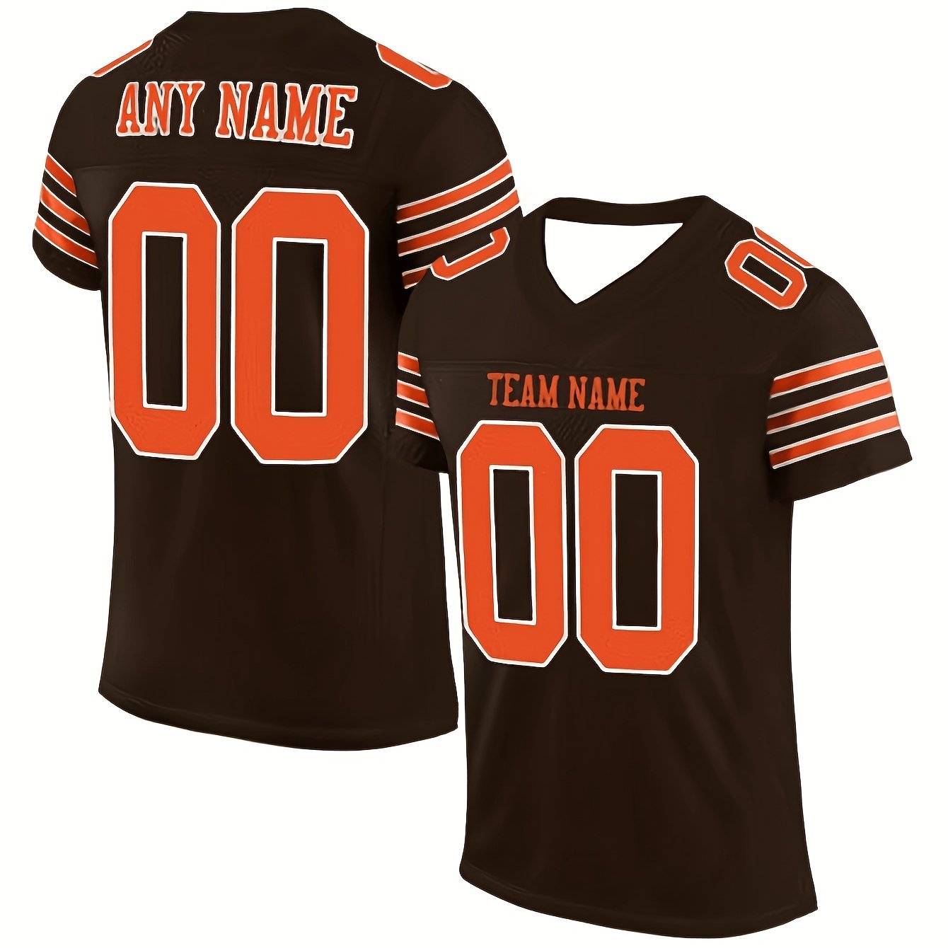 TEMU Custom Men's V-neck Sports Jersey With A Brown Print Pattern, Suitable For Outdoor Activities, Durable, And Stylish For Casual Wear