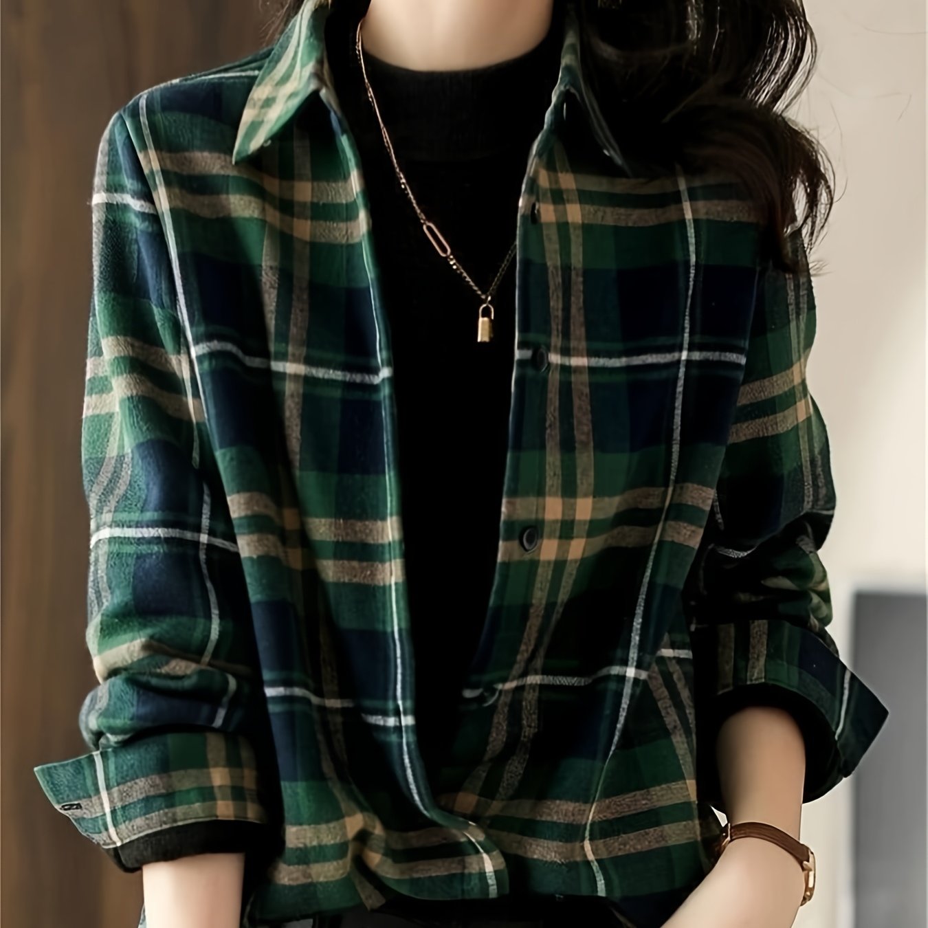 TEMU Women's Autumn And Winter Long Sleeve Casual Comfortable Fashion Turn- Collar Shirt, , Everyday Outfit, Elegant Blouse, Sophisticated Design,