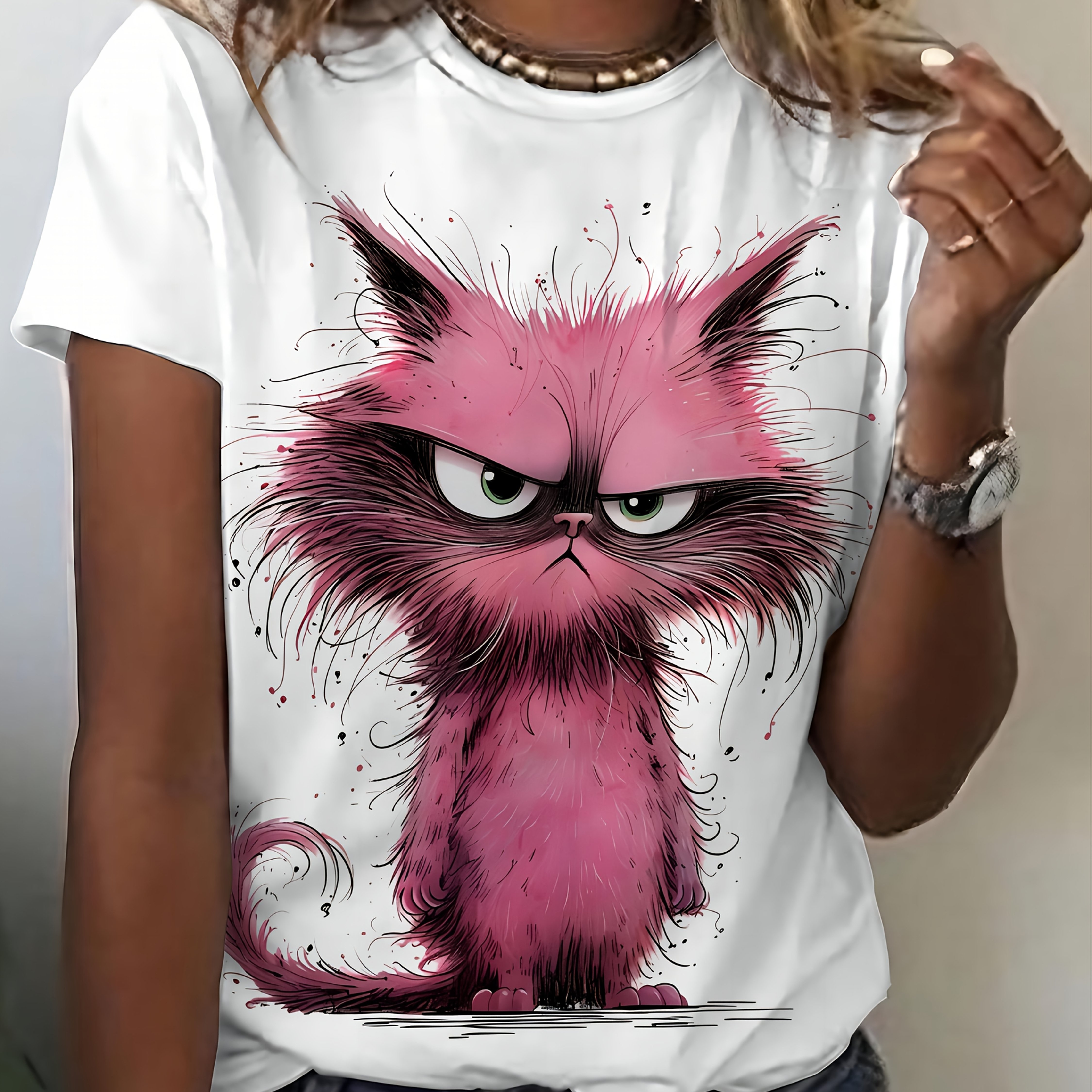 TEMU Design con Stampa a Motivo 3D, Moda Donna, Top da Donna Casual e Confortevole con Scollo , T-Shirt da Donna con Scollo , Come Regalo