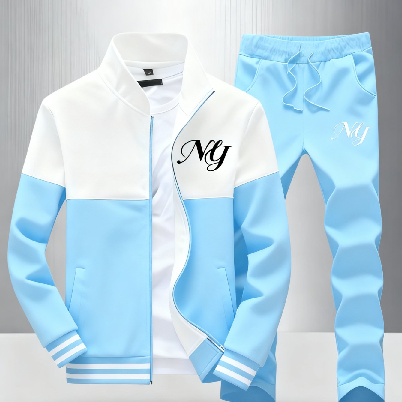 2pcs Suit. Men's Casual Jacket And Trousers With Futuristic 3d Printed 456 Element Logo. Unisex Style, Optional, Suitable For