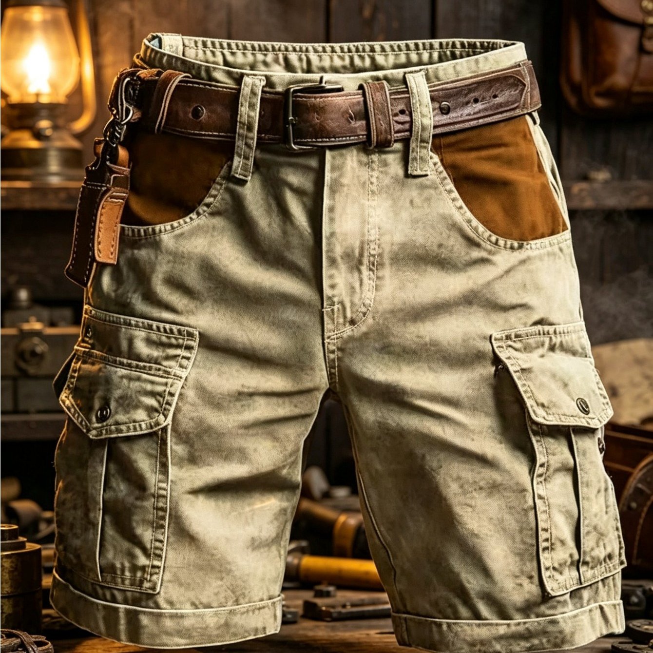 TEMU 1pc Men's Vintage Distressed Color Block Cargo Shorts, Multi-pocket Durable Relaxed Fit Summer Casual Work Shorts, Ideal For Day Music Fest