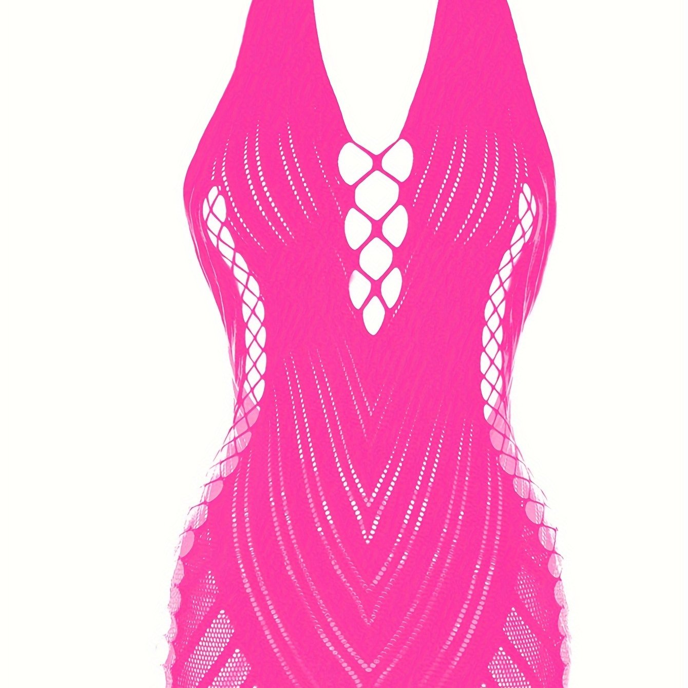 Image of 1pc Sexy Women's Fishnet Cover-up Without Bikini Hollow Out Bodycon Dress For Music Festival Vacation Beachwear Summer Women's Swimwear And Clothing Swimsuit Halter