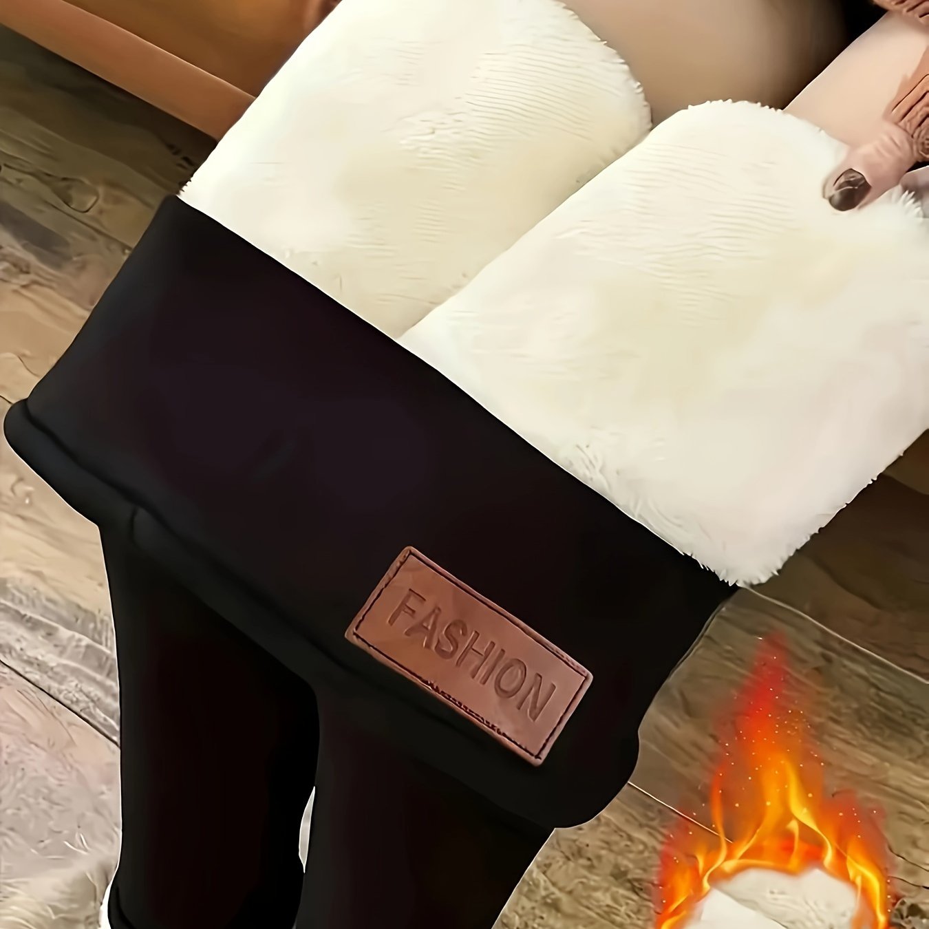 Targeted Solid Color Winter Warm Thick Fleece Pants, Casual High-waisted Elastic Fashionable Trousers, Women's Clothing