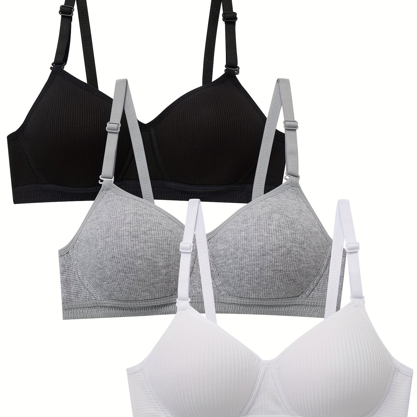 Image of 3pcs Girls' Teen Bras, Wire-free With Adjustable Straps, Non-removable Pads, Comfortable Underwear, Suitable For Girls Ages 12 To 15