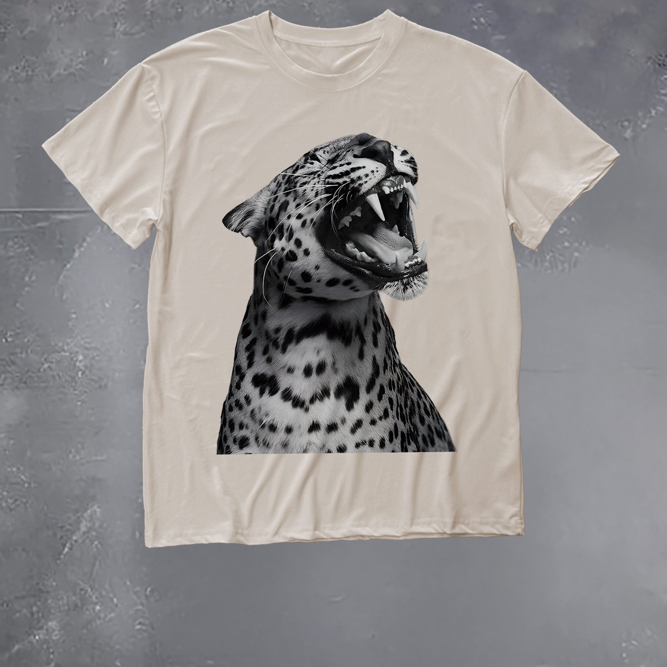 TEMU Realistic Style Short-sleeve Drop-shoulder T-shirt With A Leopard Print, No Text