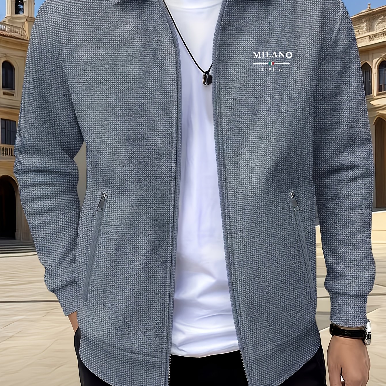TEMU Spring/autumn Men's Lapel Zipper Jacket, Solid Color Casual Long-sleeve Outerwear With Double-side Zipper Pockets. The Loose Fit Is Slimming And