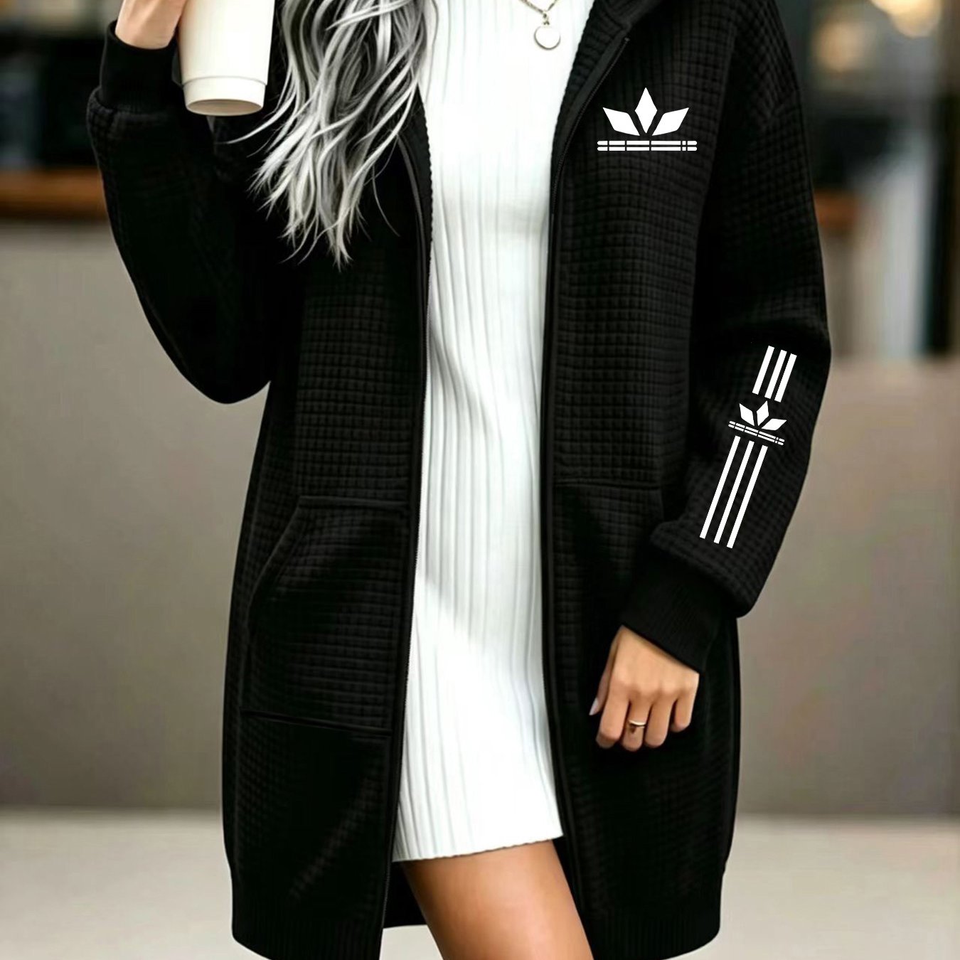 TEMU Casual Women's Trench Coat, Trendy Comfortable Versatile Top With Hood And Zipper Long Coat