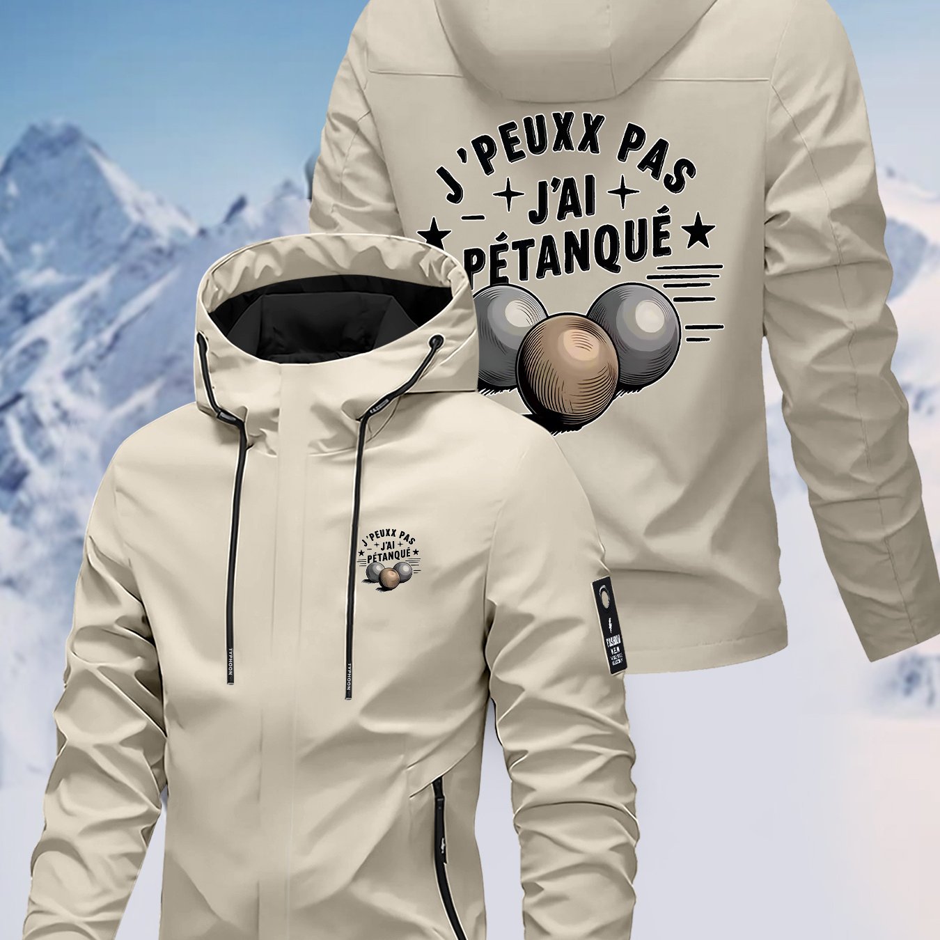 TEMU 's PÃ©tanque Print Jacket, Windproof Outdoor Hiking Jacket, Unisex Outerwear