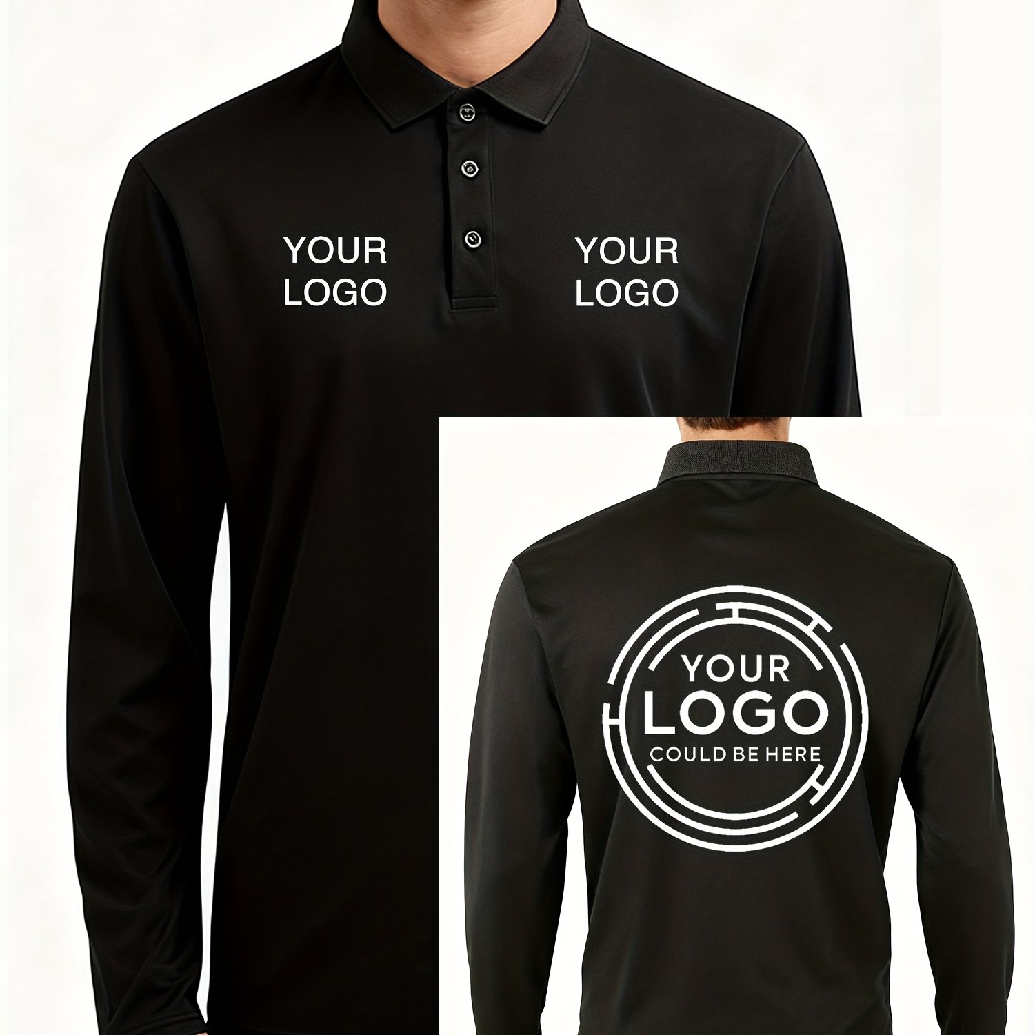 TEMU Custom Long-sleeved Shirts For Men, Featuring Printed Patterns, Photos, And Logos On And Back. Quick-drying And Breathable, Ideal For Sports,