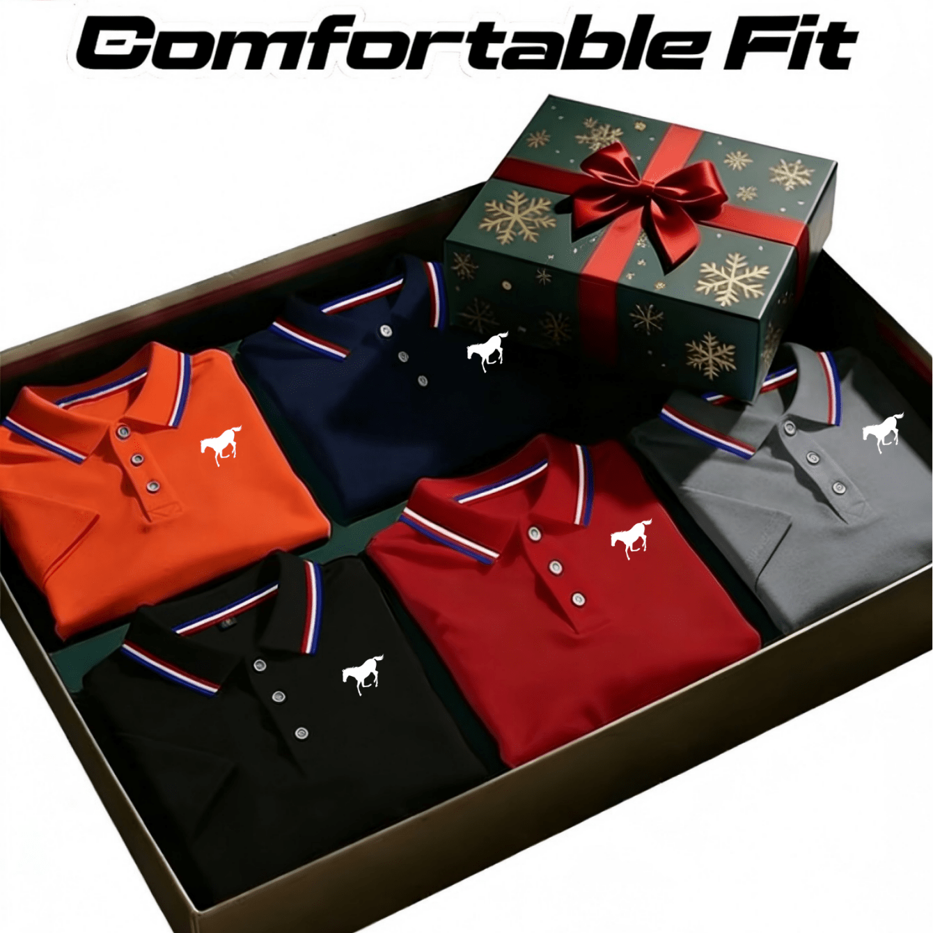 TEMU 5pcs Men's Shirt Set | Casual And Fashionable | Solid Color Short-sleeved Horse Print | Contrast Color Collar | Breathable Daily/golf Shirt | Colors (white/navy Blue/black/grey/red/orange)