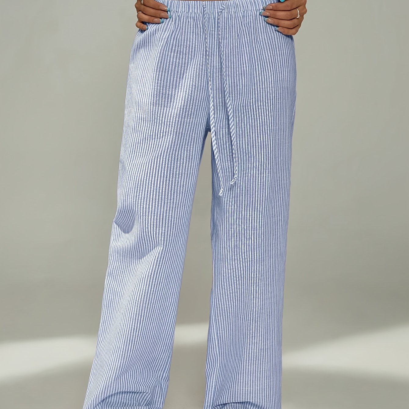 E-shop Petite Damen Rosa-Weiße Freizeit Striped Hosen für Zuhause, geeignet für Frühling und Sommer, Cargohose