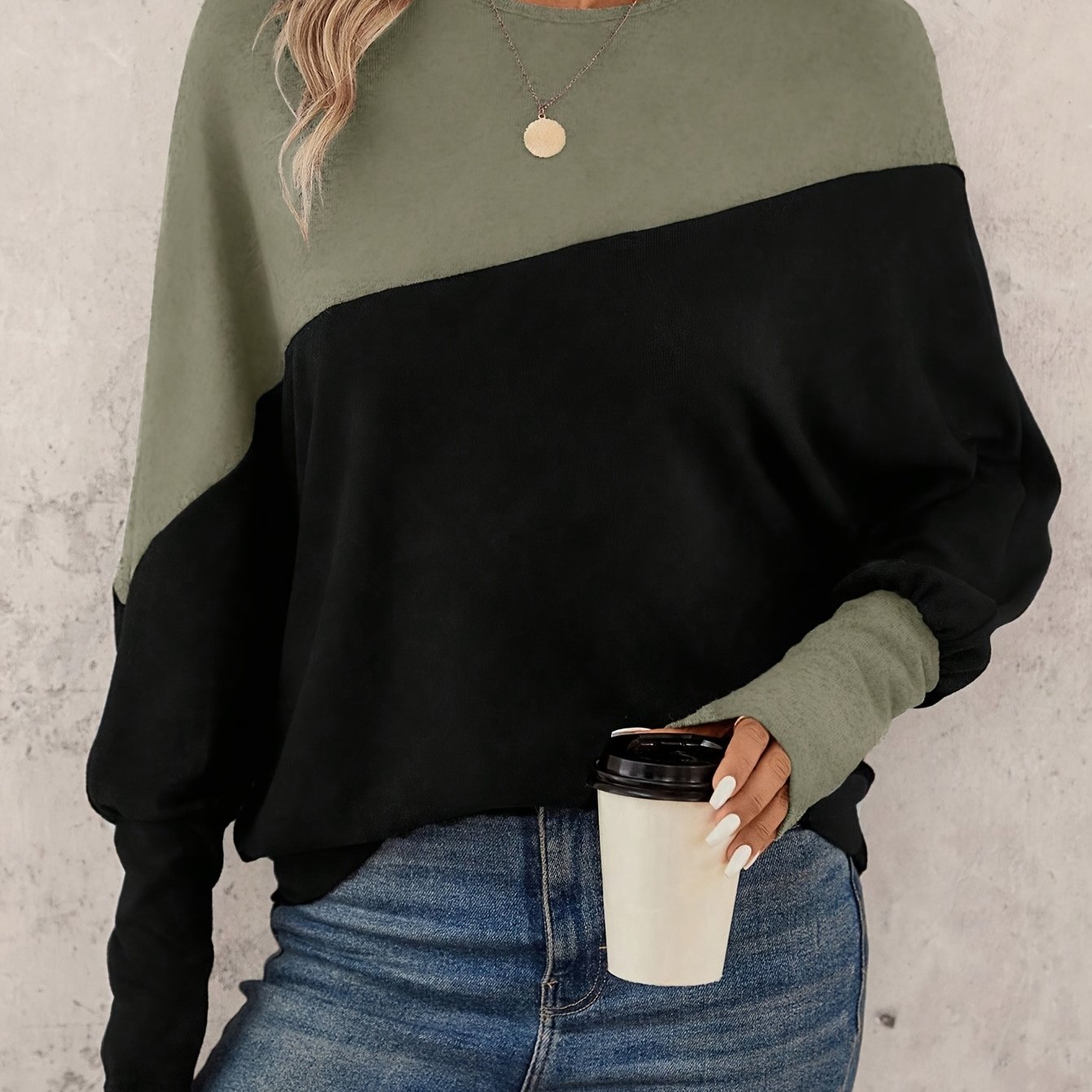 E-shop Damen Mode Rundhals Locker Lässig Herbst Winter Langarm Top