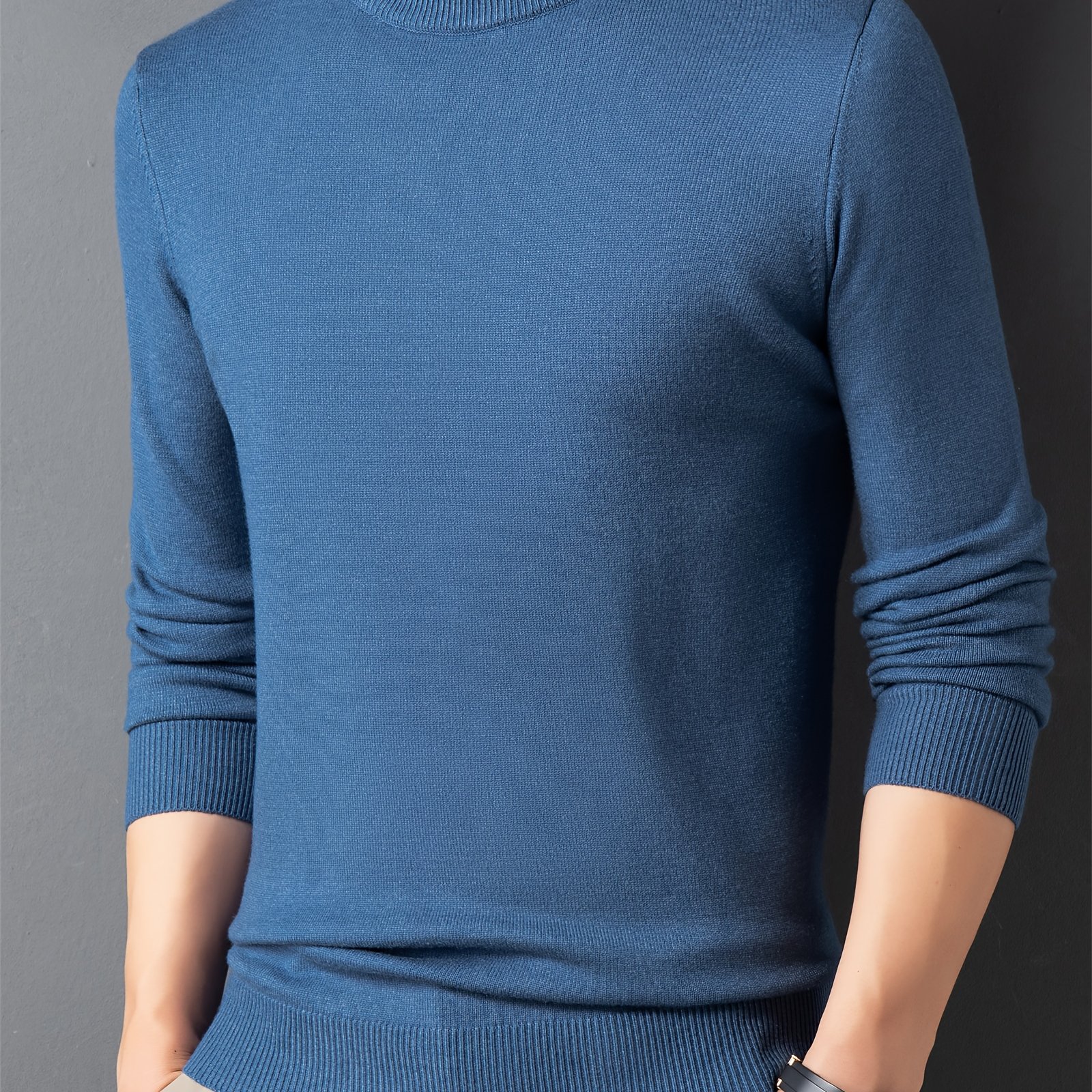 TEMU Men's Autumn/ Casual Knit Pullover, Layer, Solid Color Half-turtleneck Sweater, Sporty Casual Men's Knitwear, Slim Fit Solid Layer Knit Sweater,