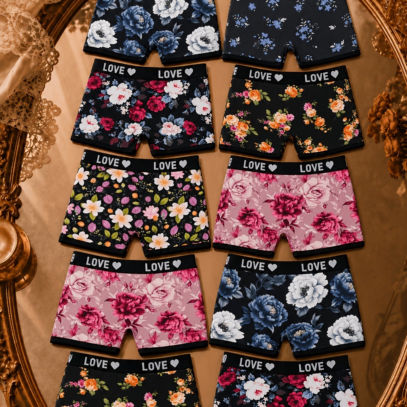 TEMU 10pcs Women's Vintage Floral Print Boxer Briefs, Random Floral Colors, Breathable Comfortable Short Shorts, Trendy Floral Boxer Shorts,