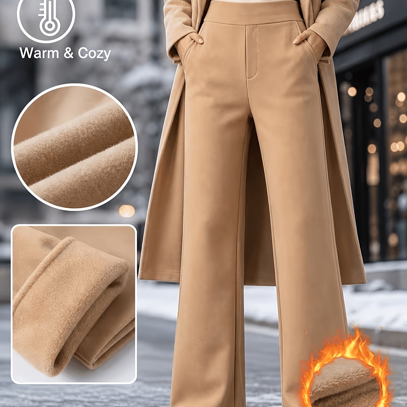 TEMU 1 pièce Pantalon d'hiver doublé pour femme, coupe droite, pour tenues quotidiennes, vêtements de sport et de fitness, , confortable et