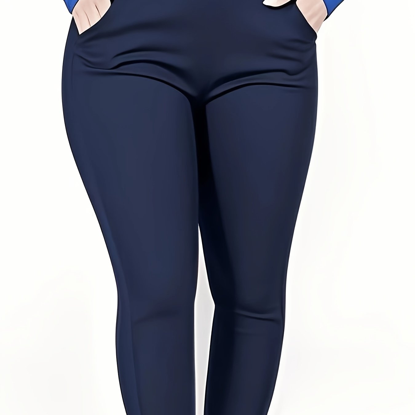 TEMU Plus Size - Plus Size - Plus Size Casual Solid Pocket High-waist Skinny Pants