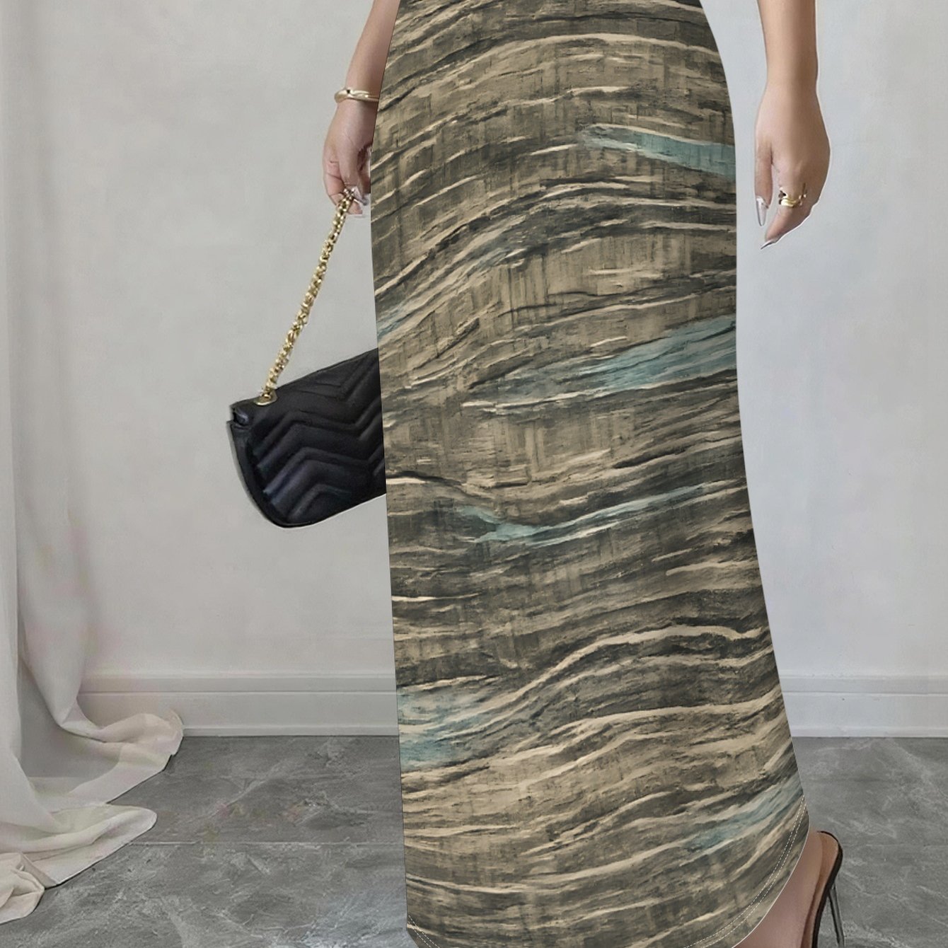 TEMU Printed Design â Not Textured Wavy Vintage Fabric High-quality Women's Fashion Simple Printed Skirt, /summer Versatile Casual Fashion Item-794