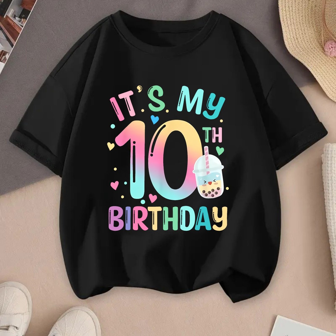 Image of 10th Birthday 's Fashion Children's Clothing T-shirt, Double-sided Print Kids' Short Sleeve T-shirt Casual Top