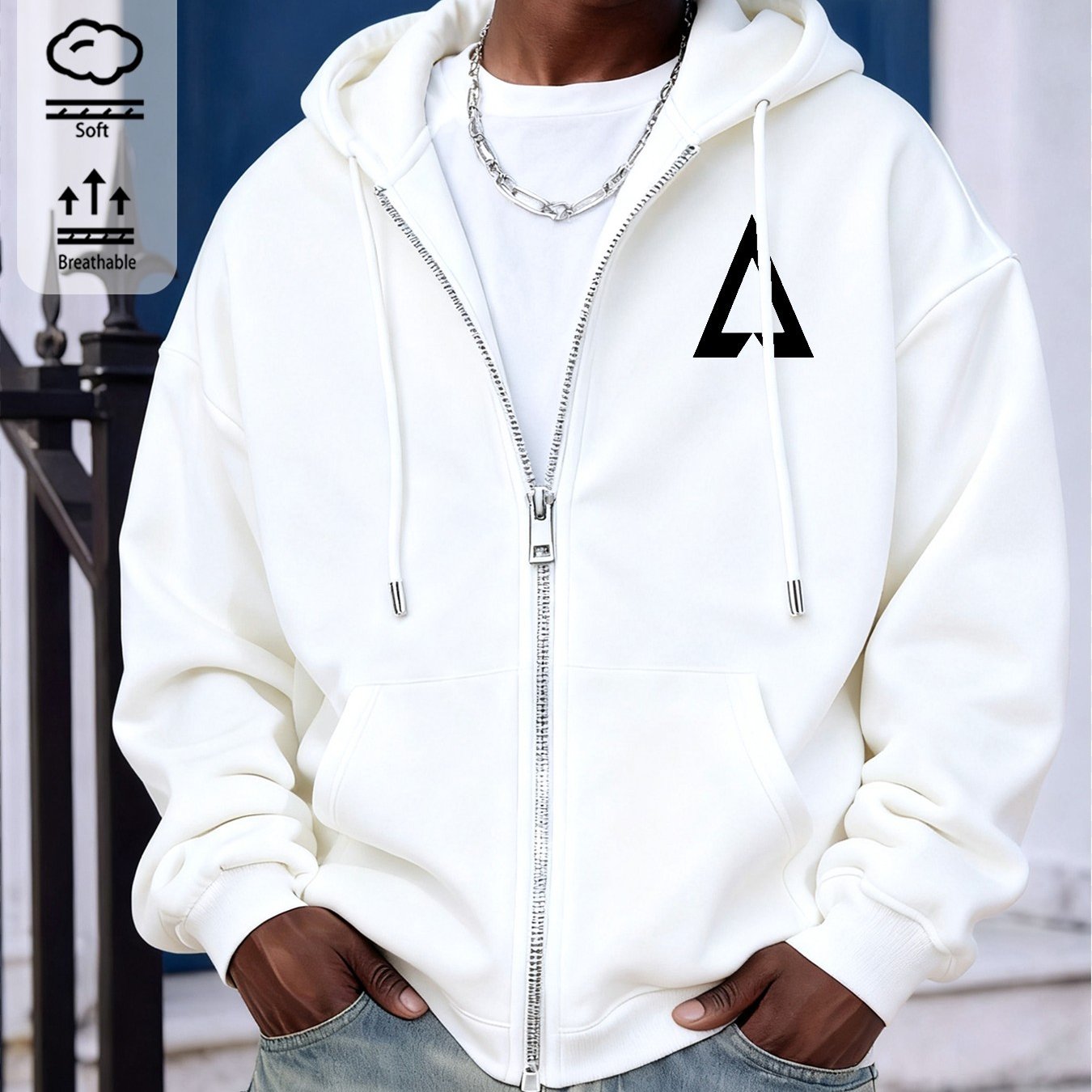 Men's Zip-up Hoodie For Spring, Fall & Winter - Street Fashion Graphic Logo, 100% Cotton, Comfortable Oversized Fit, Perfect For Casual Casual Attire