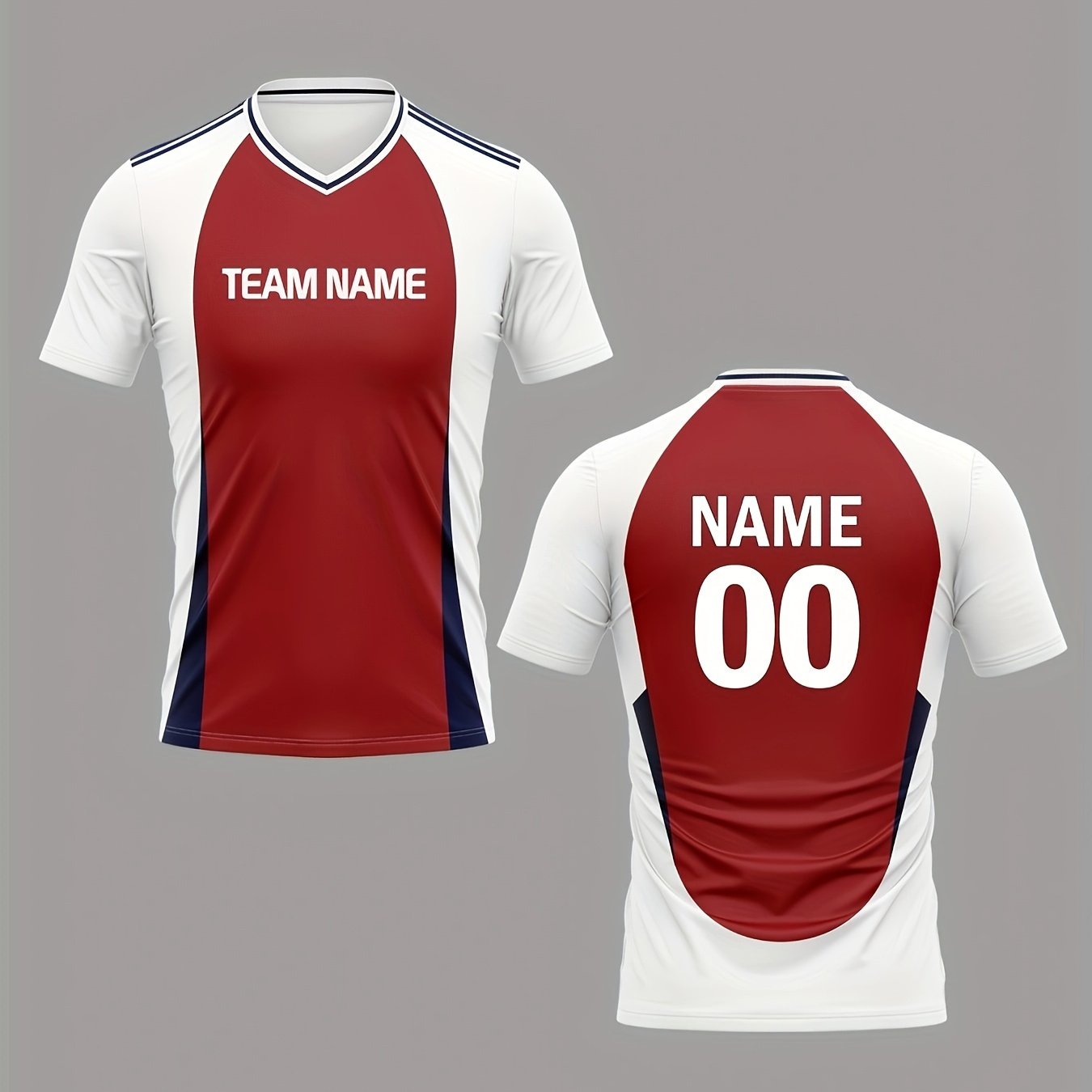 TEMU Customizable V-neck Soccer Jersey - Personalized Name And Number, Summer Parties, Training, And Sports Events