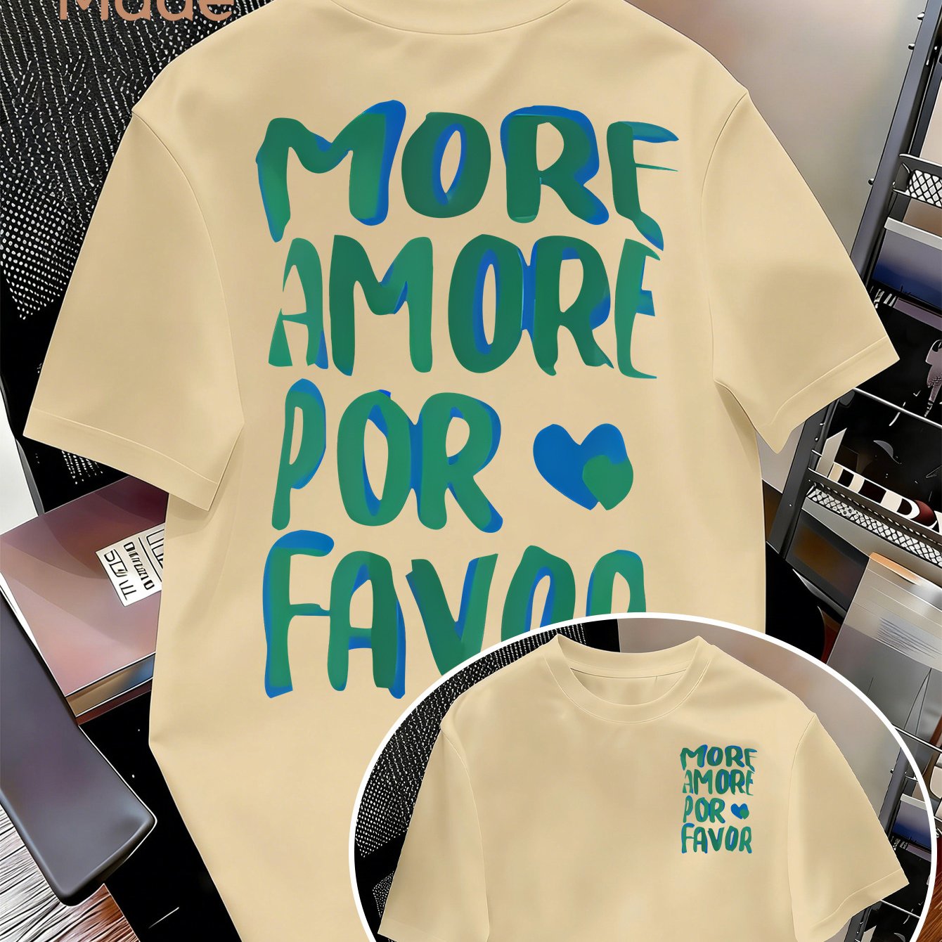 TEMU Men's Casual T-shirt - More Amore Graffiti Letter Print, -friendly, Suitable For Daily Wear//dates, Youth Fresh Literary Style Casual Top