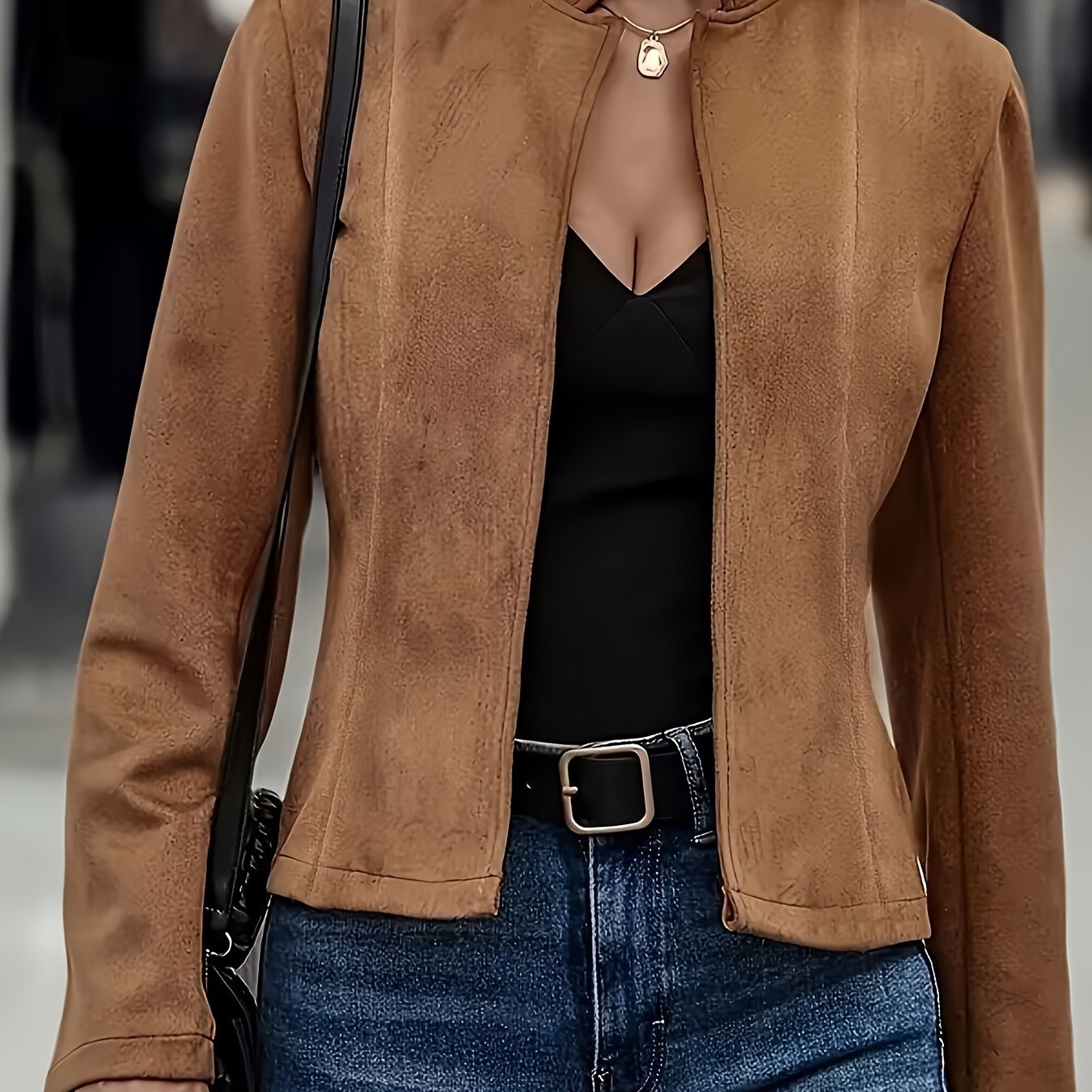 E-shop Einfarbige langärmelige vielseitige Strickjacke Kurzjacke für Damen
