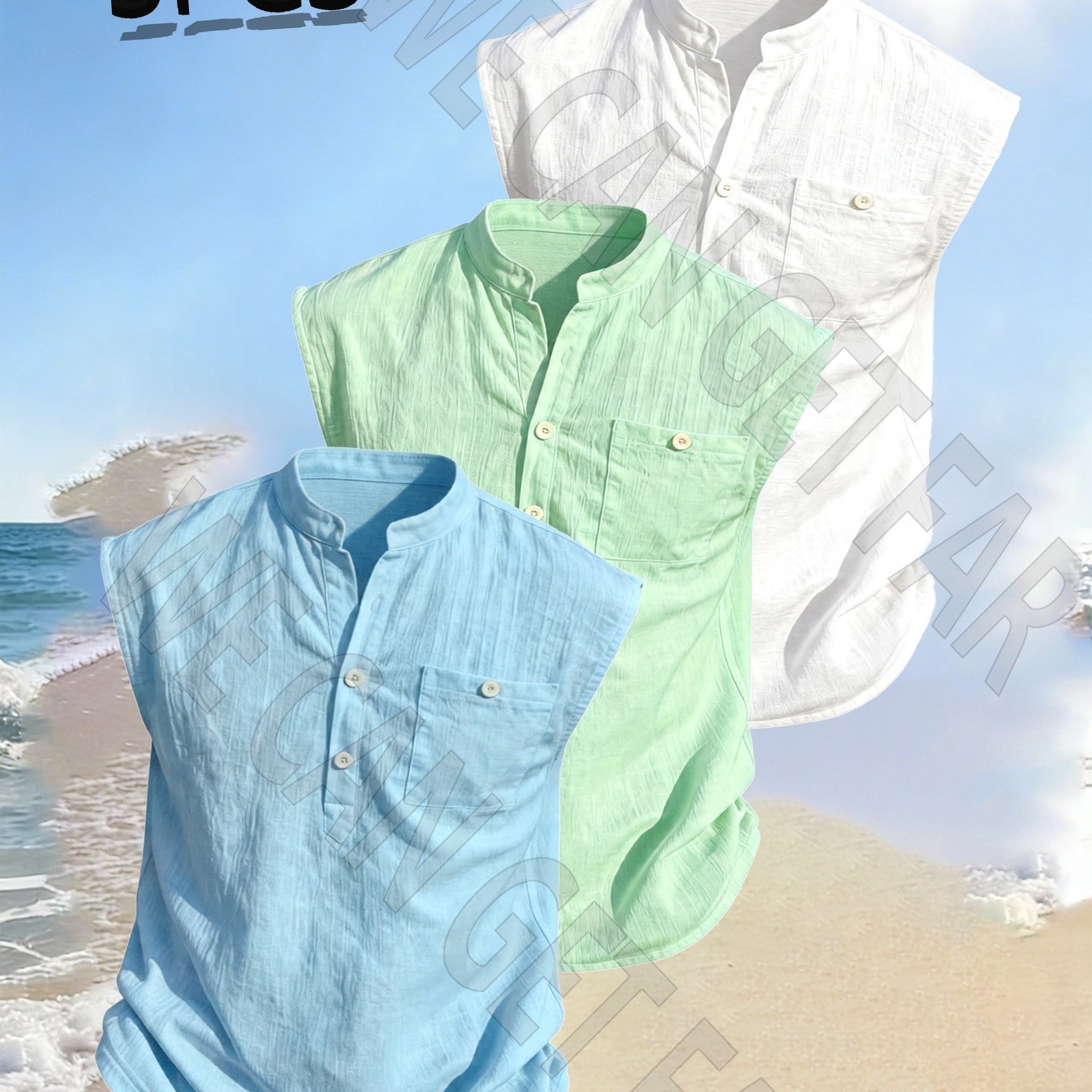 TEMU Rose Obm 3pcs Set, Men's Comfortable Casual Tank Tops, Henley Collar Regular Fit Tops, Lightweight And Breathable, Stylish Solid Color Vintage