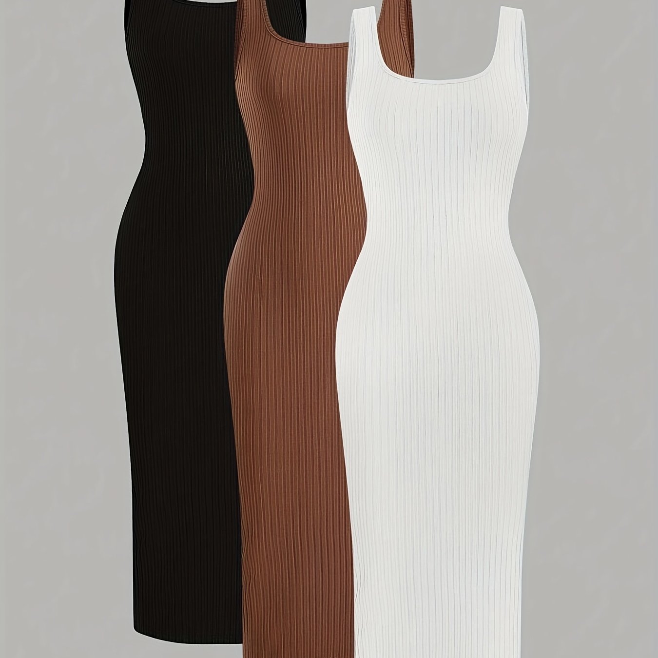 Image of Dp040703 Women's 3pcs Solid Cami Dress Set, Summer Easy Long Dress, Casual Long Dress