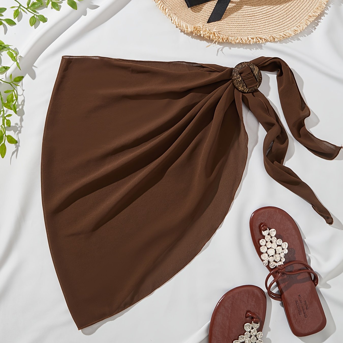 TEMU Women's Beach Vacation Chiffon Wrap Skirt With Coconut Shell Pattern And Decorative , Sarong Wrap Skirt