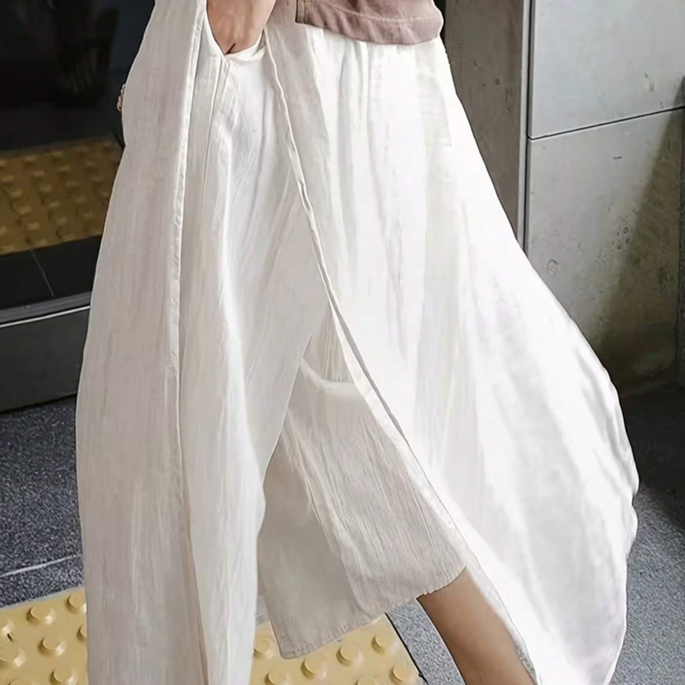 TEMU Slit Skirt Pants -one Women's Loose Casual Ankle Pants Two-piece Design Skirt