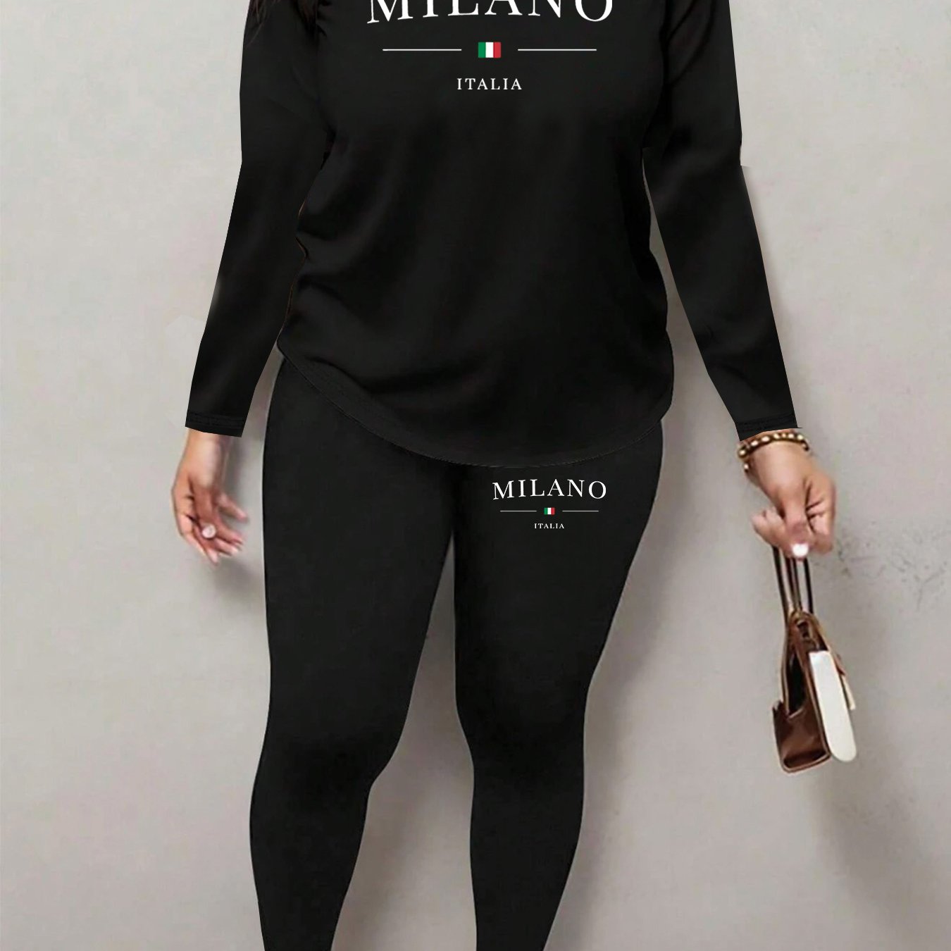 TEMU Ensemble pièces décontracté col rond manches longues haut et pantalon pour femmes, parfait pour toutes
