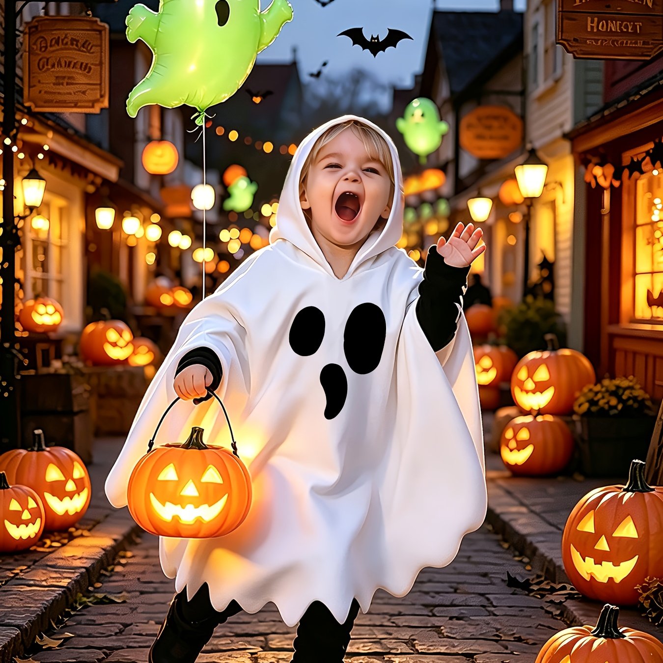 TEMU Halloween Costumes For Kids Kids Halloween Costume, Hooded Cape, Cute White Cloak For Halloween Party Cosplay Dress Up